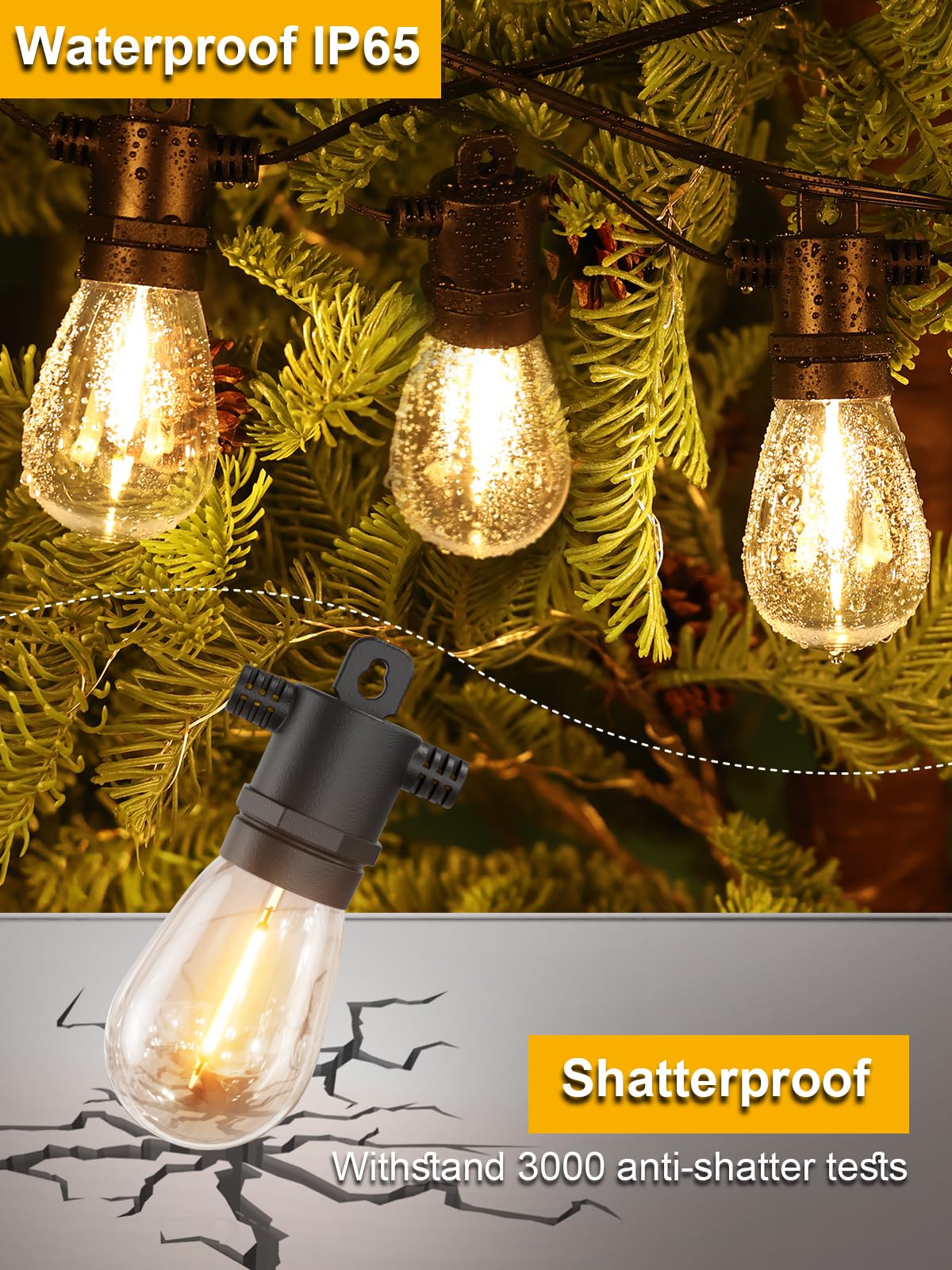 Svater Outdoor String Lights 100 FT, Patio for Outside with Shatterproof S14 Bulbs, Waterproof LED Hanging Light for Cafe Backyard Bistro Party, Warm