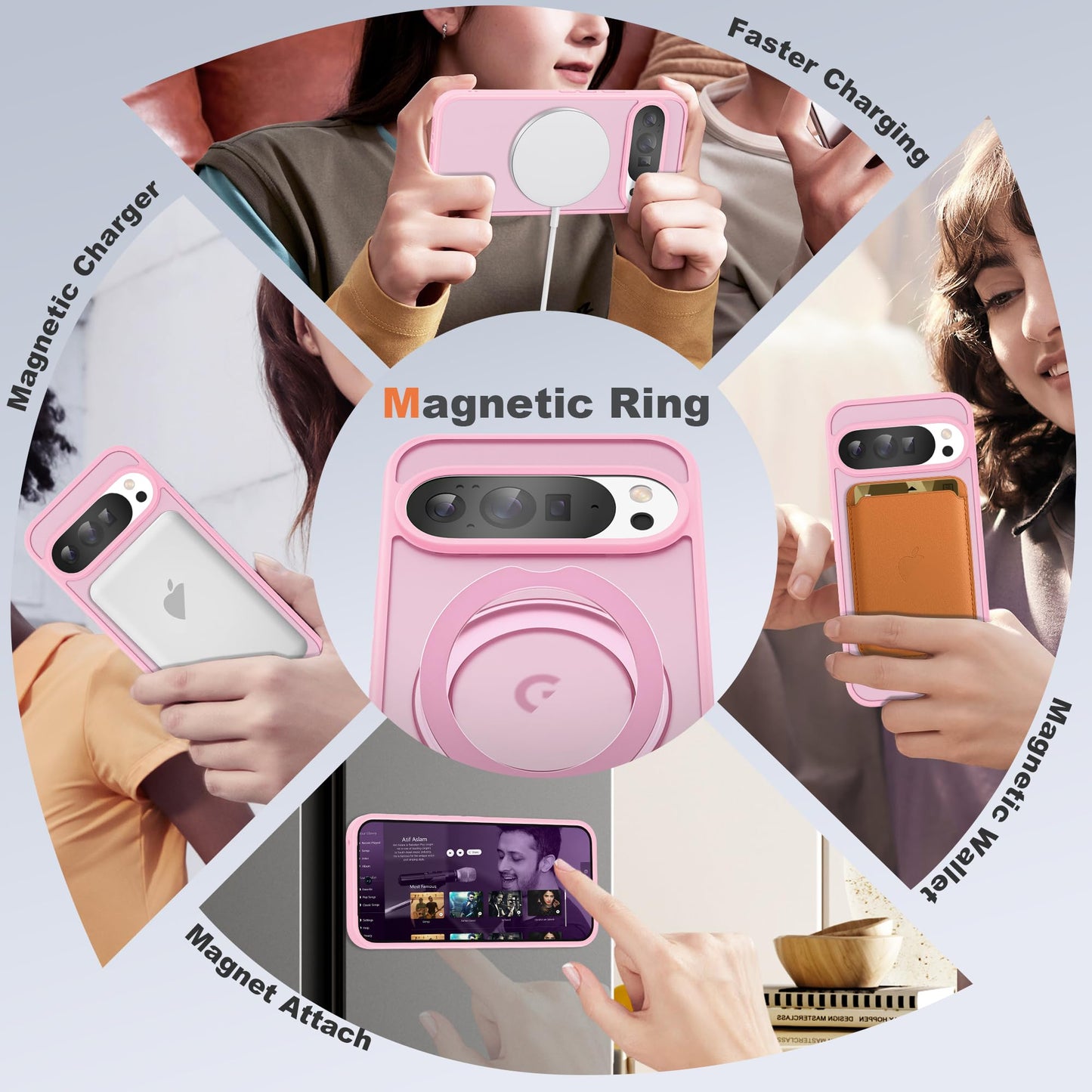 UGENINO Compatible with Google Pixel 9/Pixel 9 Pro Case with 360° Magnetic Ring Stand [Compatible with Mag-Safe] Shockproof Translucent Phone Case