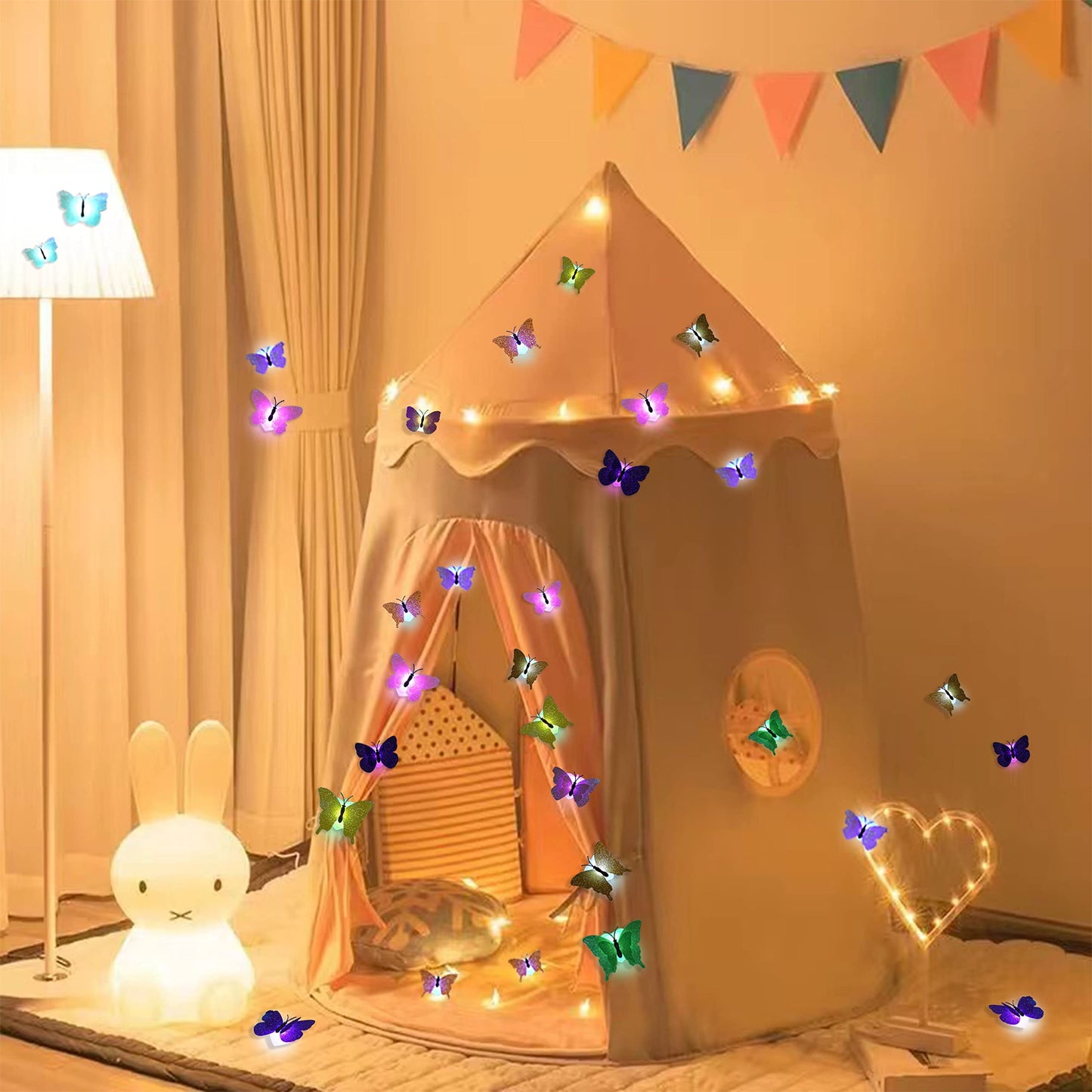 Cynzia 3D LED Butterfly Night Lights, 40Pcs Single and Double Butterfly Decoration Light, Glowing Flash Wall Stickers Light for Bedroom, Garden