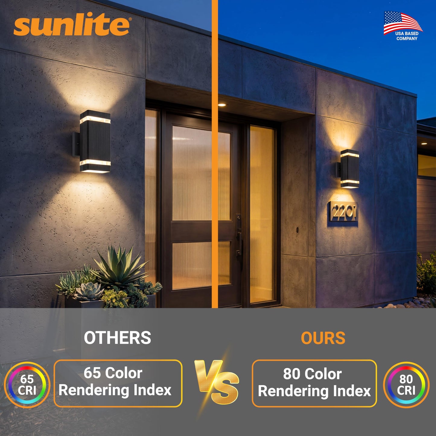 Sunlite LED Rectangle Up/Down Outdoor Wall Sconce Fixture, 12 Watts (120W=), Multi-Volt, 850 Lumens, Color Selectable 30K/40K/50K, 80 CRI, Dimmable