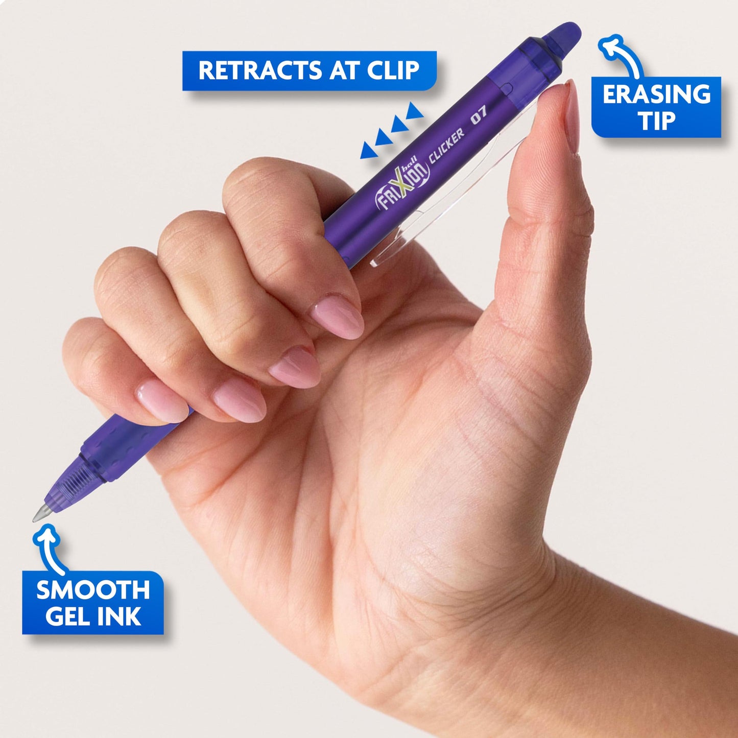 Pilot FriXion Clicker Erasable, Refillable & Retractable Gel Ink Pens Fine Point, Erasable Pens, Fine Tip 0.7mm, 7 Count (Pack of 1) Pouch