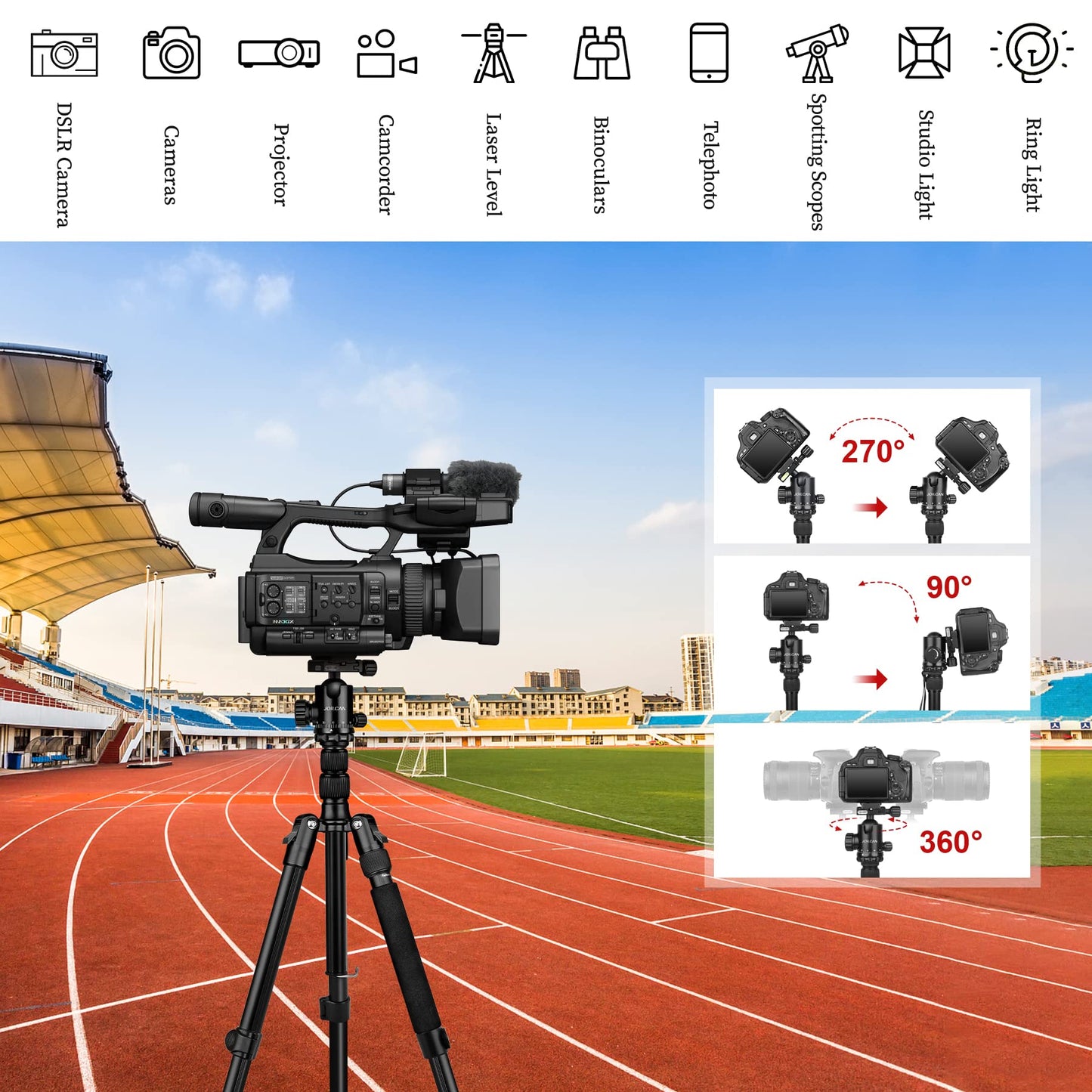 JOILCAN Tripod for Camera, 81" Camera Tripod Stand, 83 inches DSLR Tripods & Monopods, Heavy Duty Travel Tripod for Binoculars Laser Level Spotting