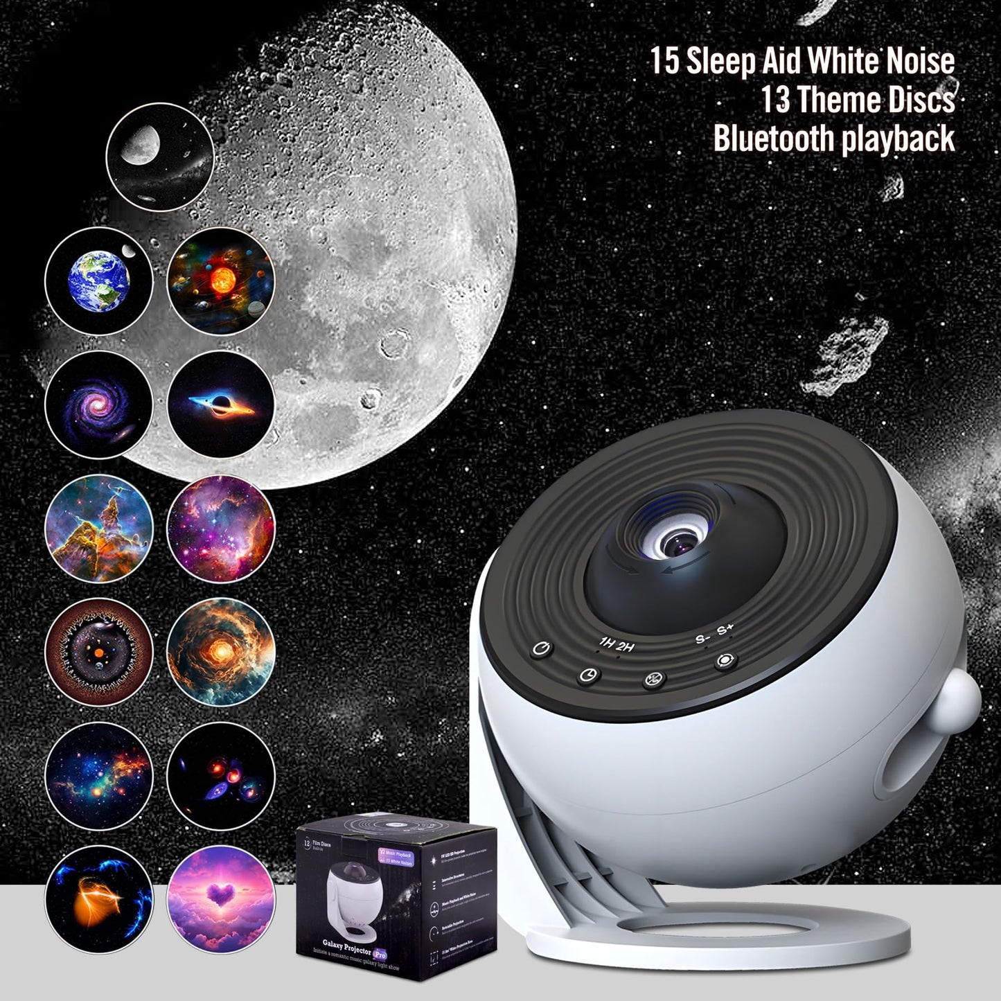 Galaxy Star Projector Upgraded 4K HD Lens - Wider Sharper Projection, 13 Nebula Theme Discs, 15 Sleep Aid White Noise, Remote, 1/2/Timer, Bluetooth