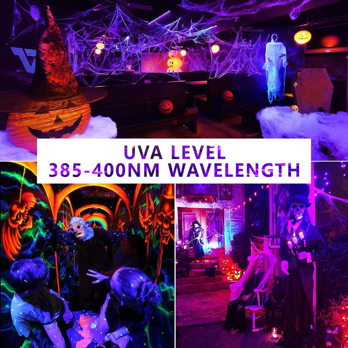 Wiyifada LED Black Light Bulbs 4 Pack, Dimmable A19 9W,UVA Level 385-400nm