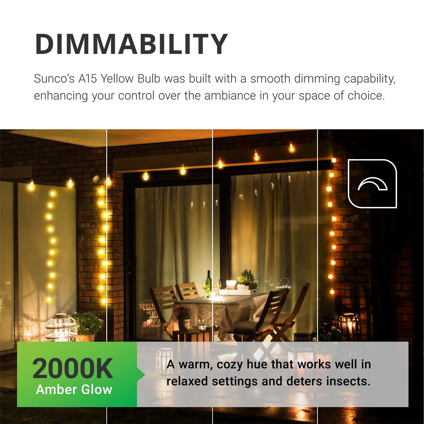 Sunco A15 LED Light Bulb, Bug Light, E26, 2000K Amber Glow Dimmable 6-Pack
