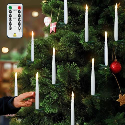 yunsheng 12Pcs Christmas Tree Candles with Remote Timer, Battery Operated LED Flameless Taper Candles Flickering for Xmas Home Wedding Decor Gift
