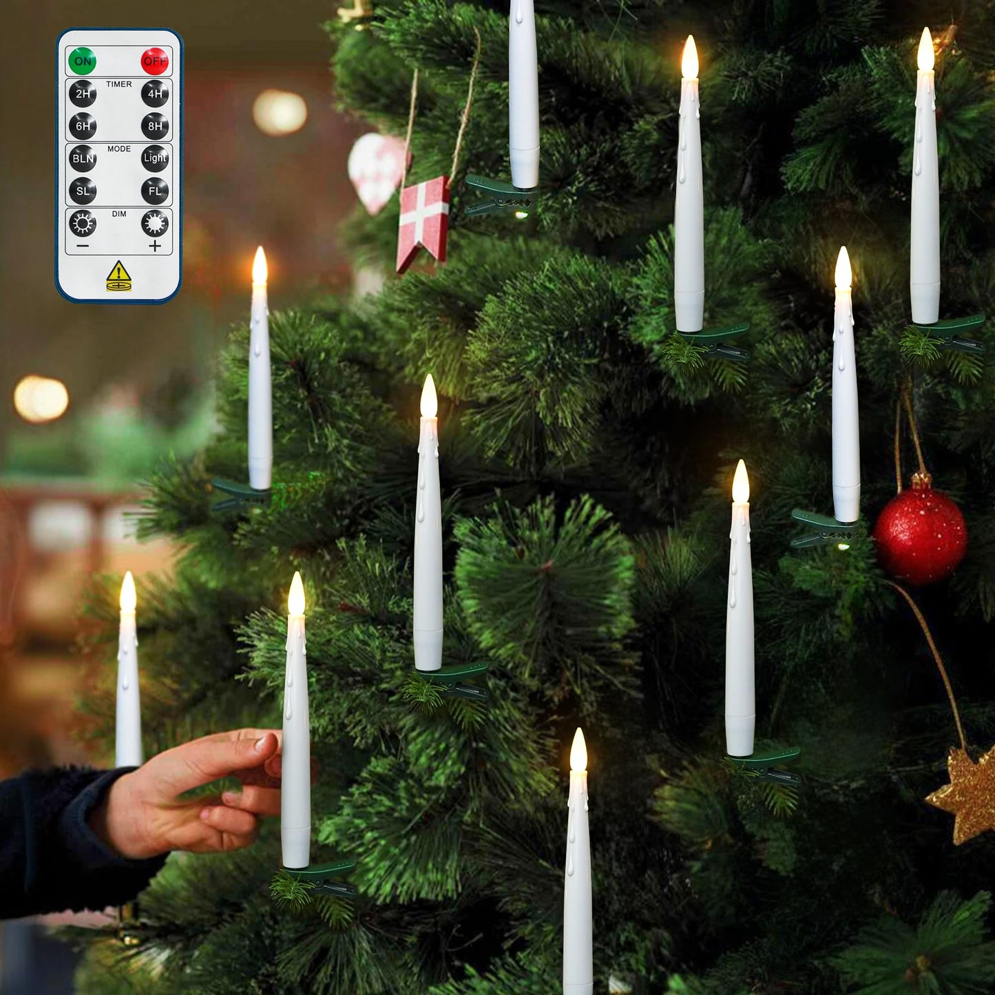 yunsheng 12Pcs Christmas Tree Candles with Remote Timer, Battery Operated LED Flameless Taper Candles Flickering for Xmas Home Wedding Decor Gift