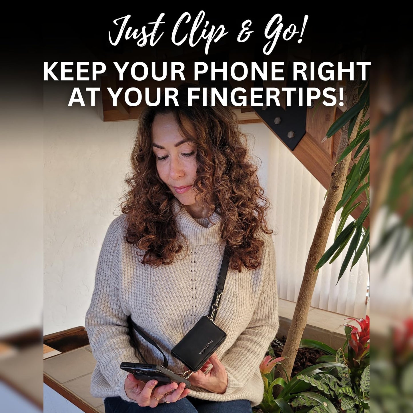 Save the Girls Clip and Go Brushed Vegan Phone Lanyard (Brown) - Crossbody Phone Case with Pouch, Adjustable and Removable Shoulder Strap and Wristlet