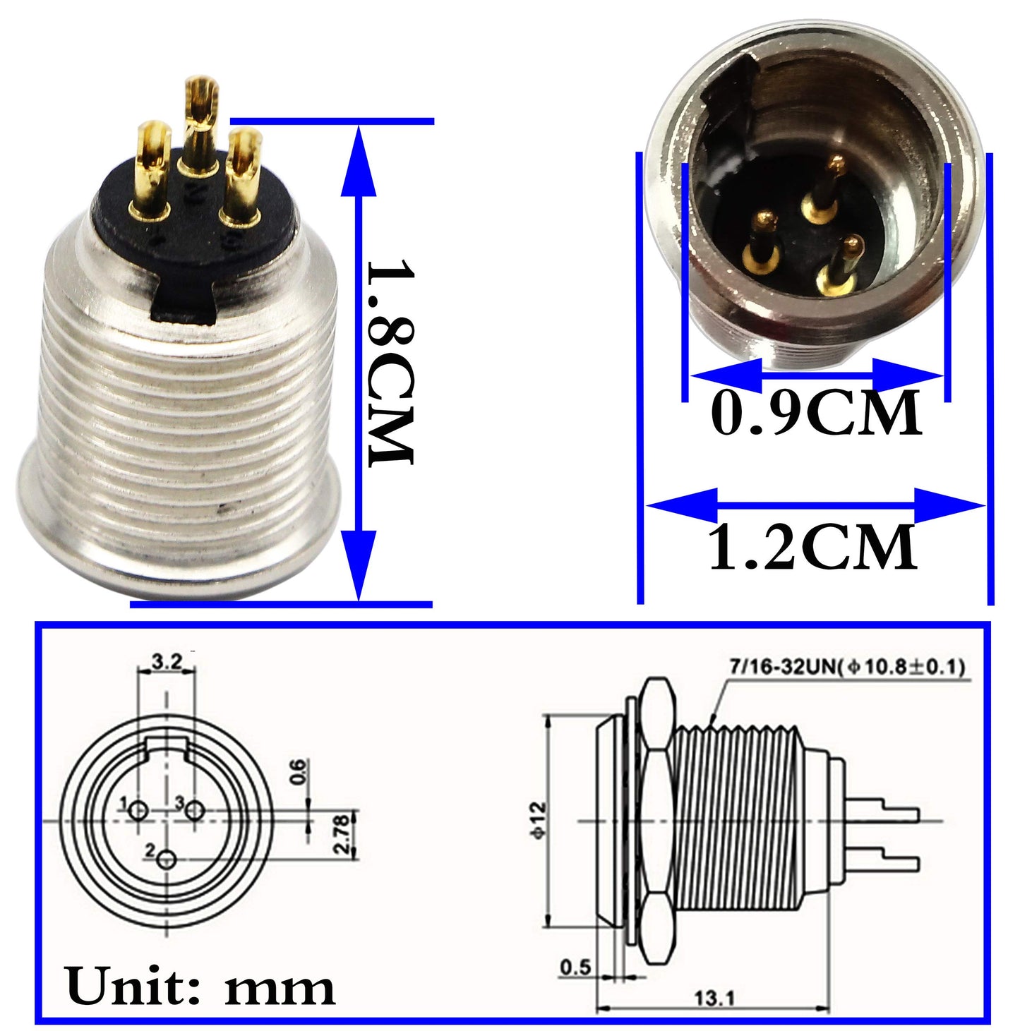 zdyCGTime DIY Mini XLR Adapters - 3 Pin Male Socket Connector for Mic and Chassis Panel Mount Aviation Plug Connector (2 Pack)