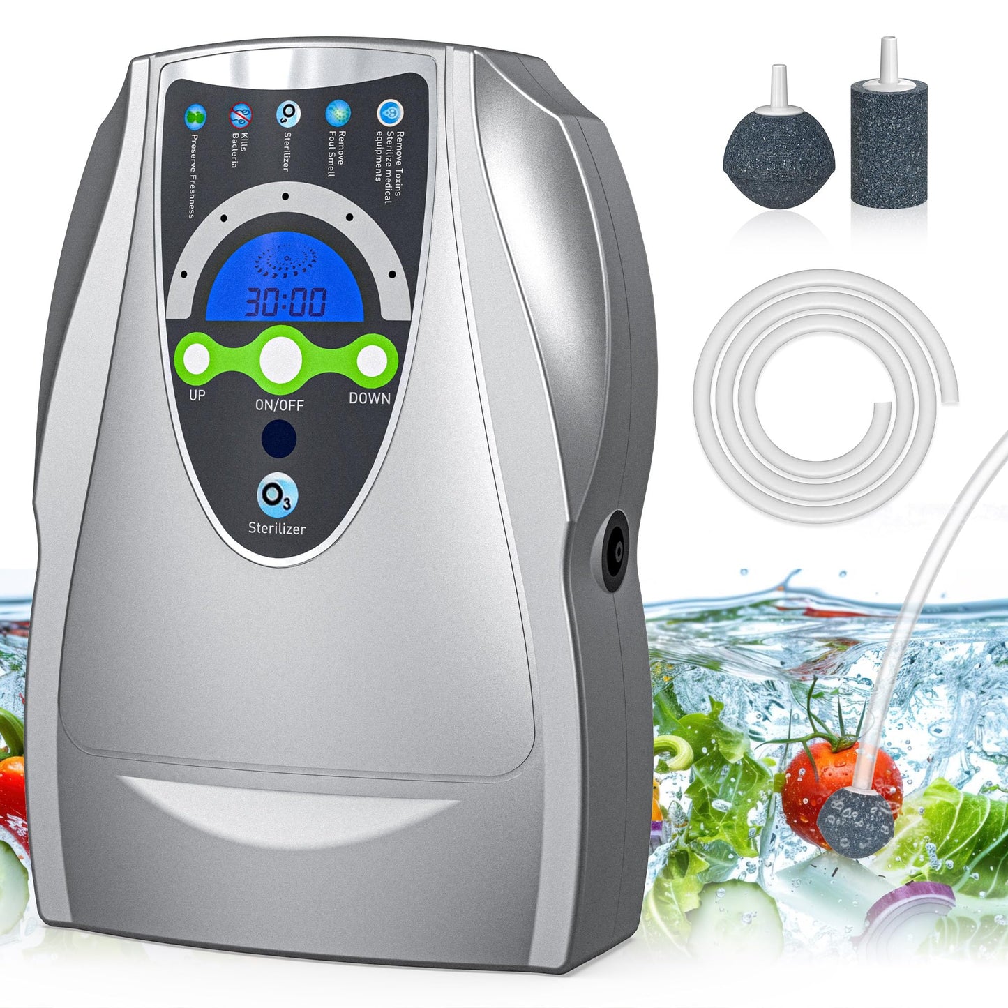 VTAR Ozone Machine, 500mg/h Multipurpose Ozone Machine Purify Air, Water, Fruits, Vegetables, Toothbrushes, Aquarium Cleaner Device in Water - Silver