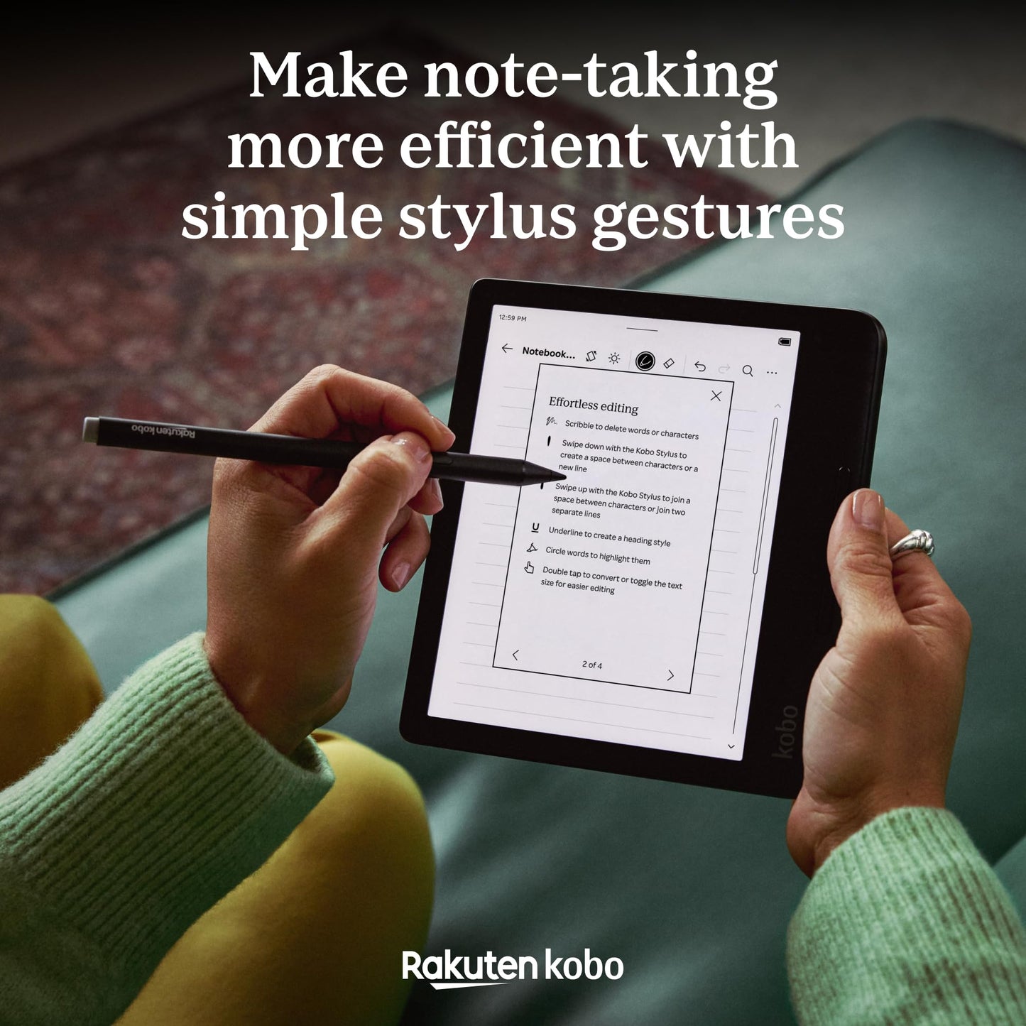 Kobo Stylus 2 | Mark Up, Write Notes and Make Highlights | Rechargeable via USB-C |Compatible with 7" Libra Colour eReader & Kobo Sage eReader (White)