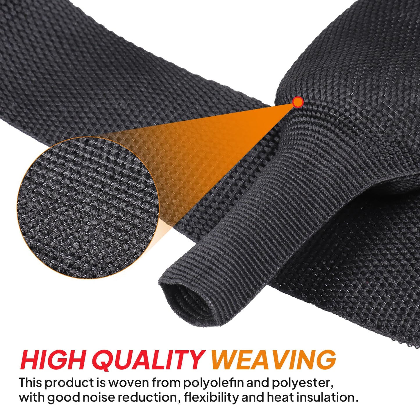 Black 2:1 Ratio Automotive Heat Shrink Braided Sleeving,Wear-Resistant Flat Woven Shrinkable Sleeve Fabric Car Cable Wires Hoses Protection