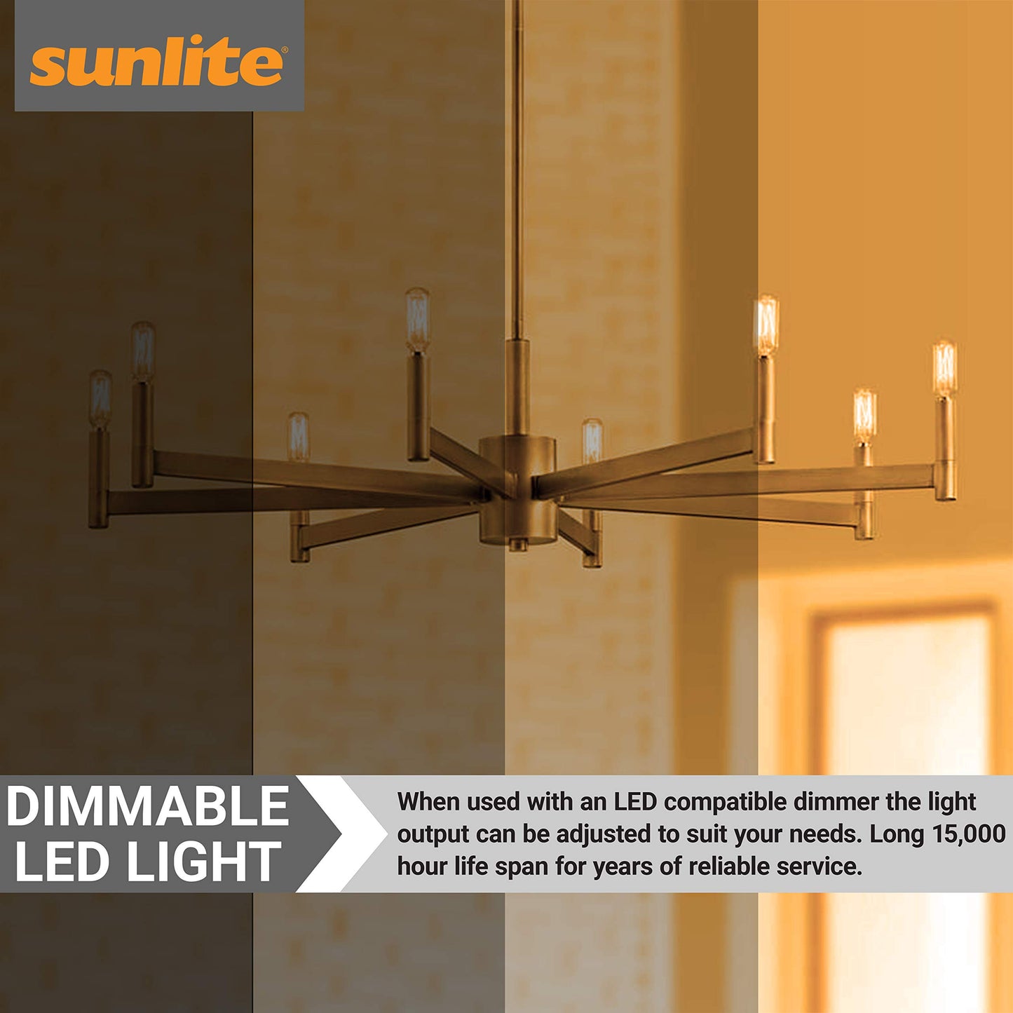 Sunlite 40237 LED Filament T8 Tubular Light Bulb, 2 Watts (25W Equivalent), Candelabra E12 Base, Dimmable, 85 mm, UL Listed, 120 Lumens, 2200K Amber
