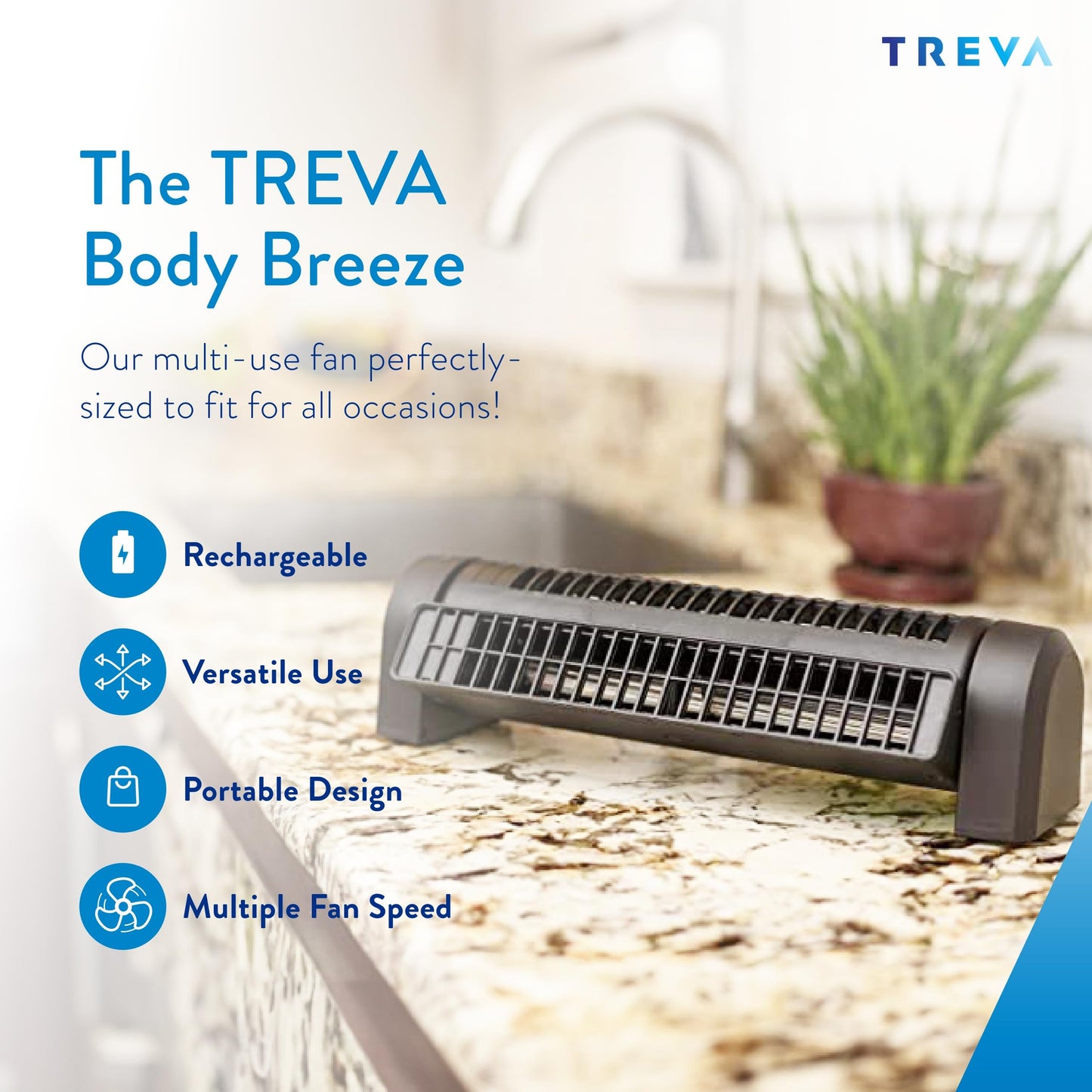 Treva Body Breeze Rechargeable Personal Fan Adjustable Multi-Speed