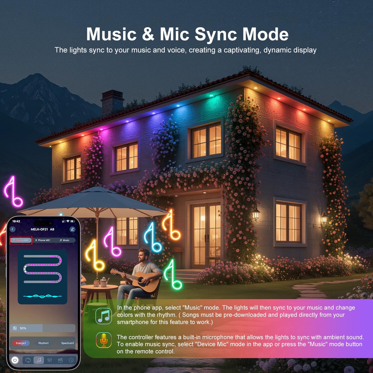 ARGANOL Smart Permanent Outdoor Lights 50ft with Music Sync