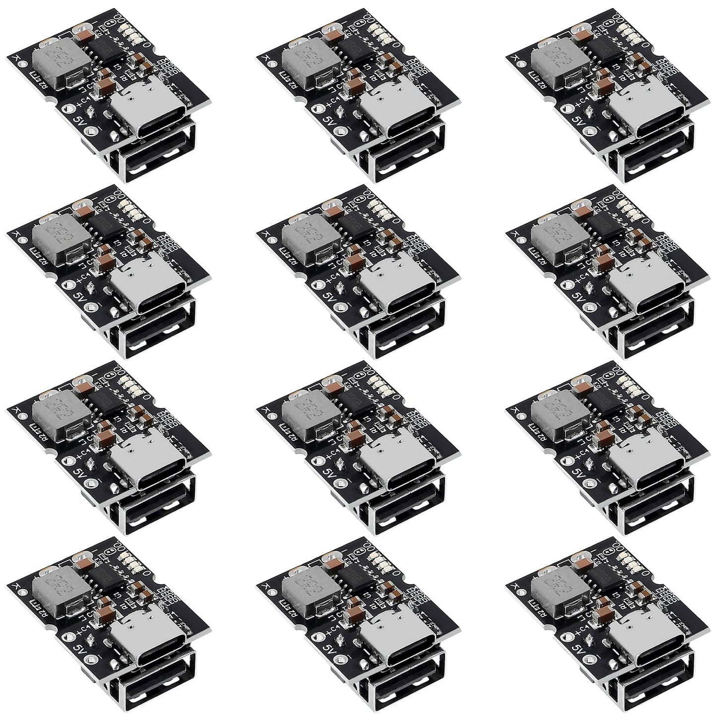 JUZITAO 12PCS USB Type-C 5V 2A Boost Converter Lithium Battery Charging Protection Board Step-Up Power Module LED Display DIY Charger (USB Welded)