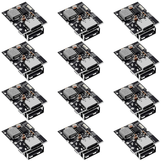 JUZITAO 12PCS USB Type-C 5V 2A Boost Converter Lithium Battery Charging Protection Board Step-Up Power Module LED Display DIY Charger (USB Welded)