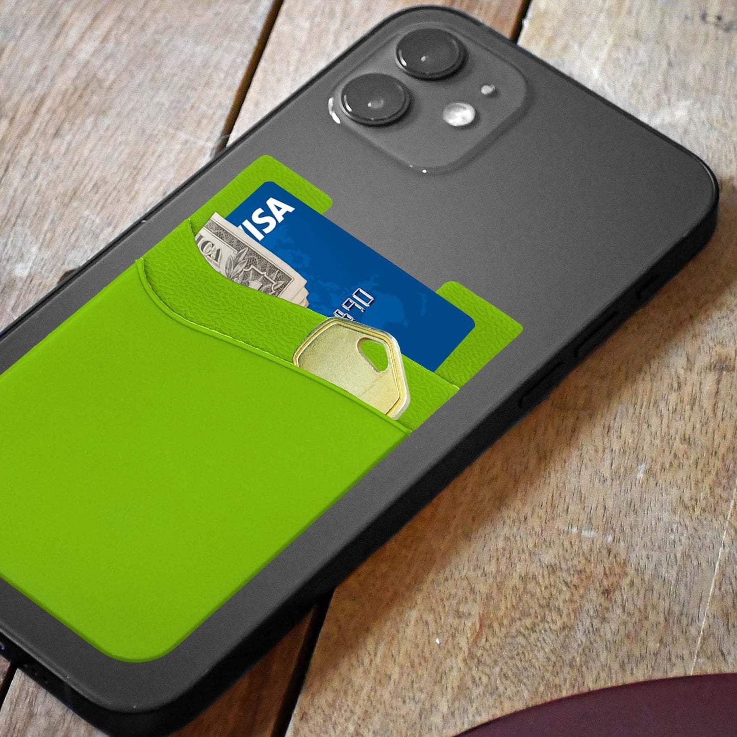 Nuke Armor Silicone Phone Card Holder Double Slot Pocket, Stick On Wallet, Adhesive Credit Card Pouch, Compatible with iPhone & Samsung Galaxy - Neon