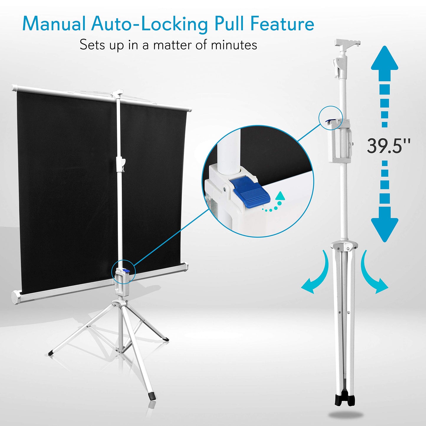 Pyle 50-Inch Outdoor Projector Screen with Tripod Stand, Lightweight Roll-Up Display, Portable Projector with Matte White Fabric for Home Theater