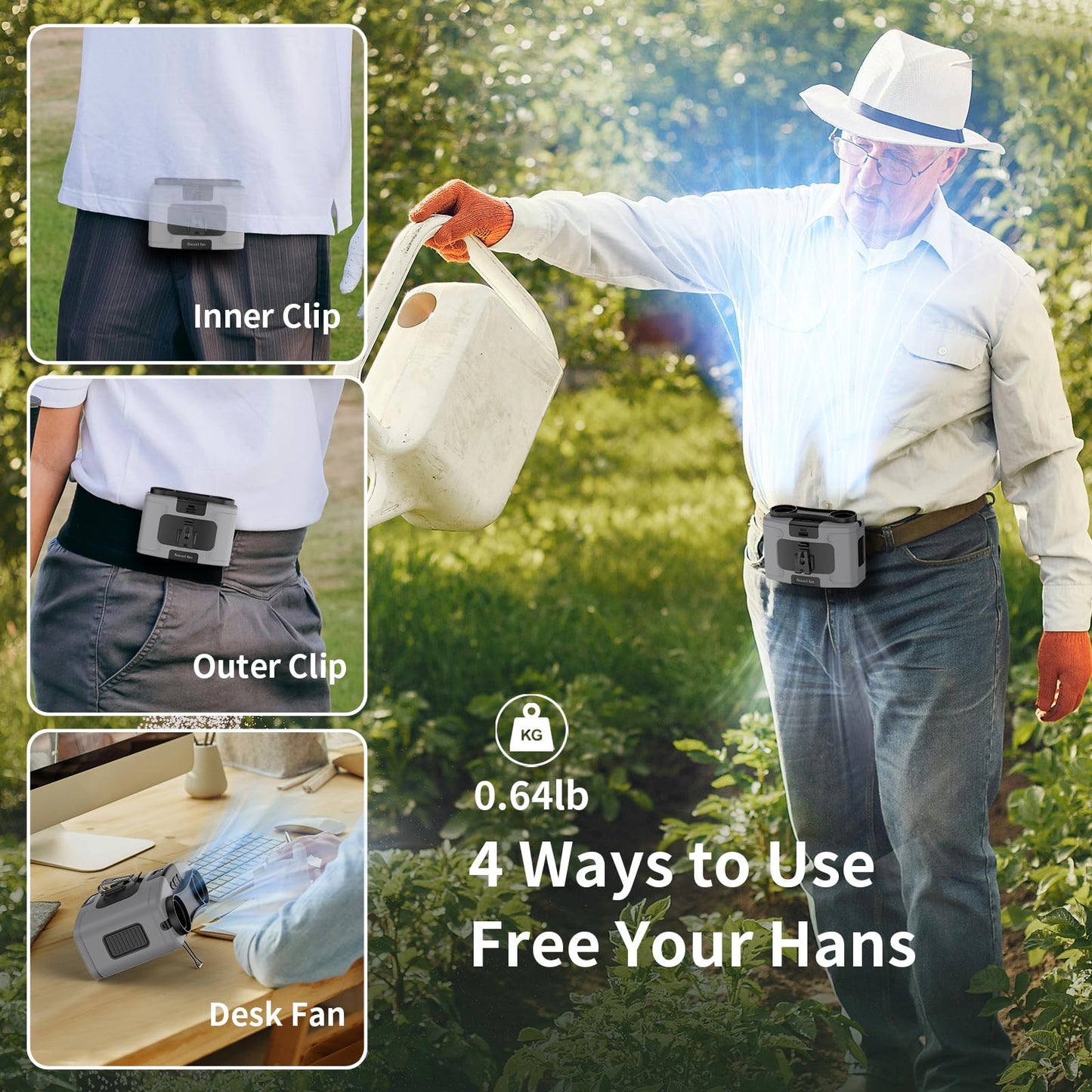 Socool 10000mAh Portable Waist Fan Clip on Wearable Belt Personal Fans Rechargeable Battery Operated, 20H Cooling with 10 Speeds & Dual Motors,Neck