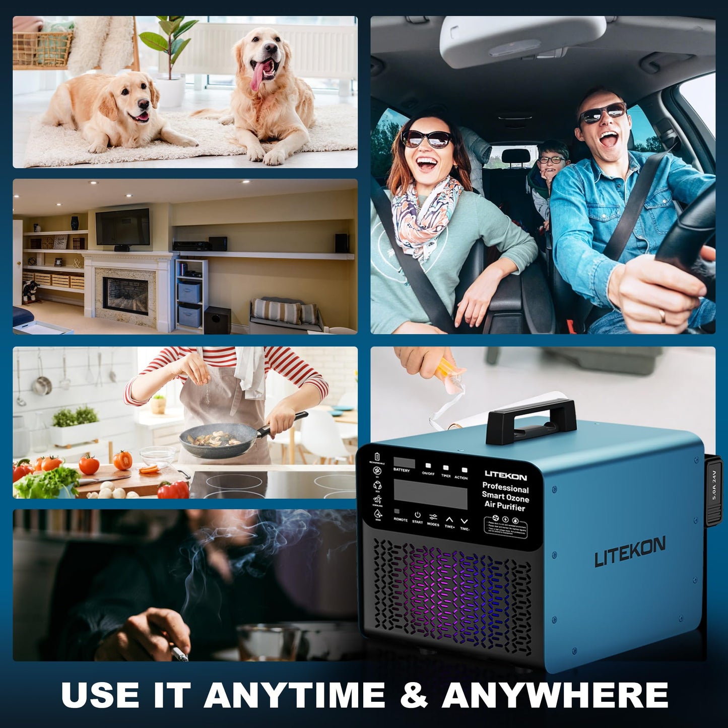 Original Ozone Generator Cordless with 2 x 5000mAh Battery&Quick Charger, 300,000mg/h Commercial Odor Remover Digital Ozonator Machine With Remote