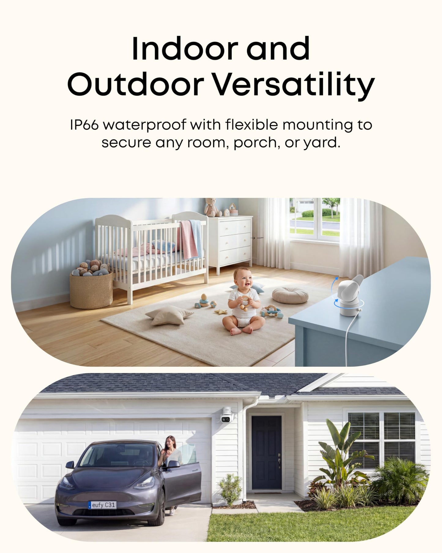eufy Wired Cam C31, 360° Coverage with Pan and Tilt, Indoor and Outdoor, Dual Antenna, Color Night Vision, Local Storage, No Monthly Fee, AI