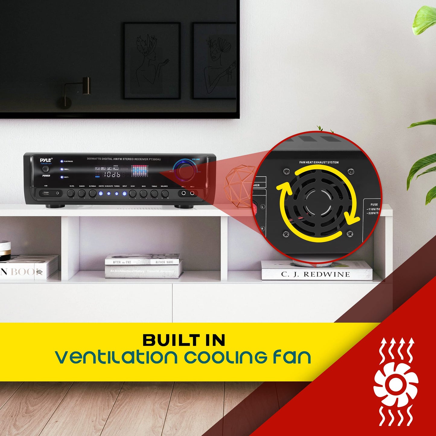 Pyle Home Audio Power Amplifier System - 300W 4 Channel Theater Power Stereo Sound Receiver Box Entertainment w/USB, RCA, AUX, Mic w/Echo, LED, Remote