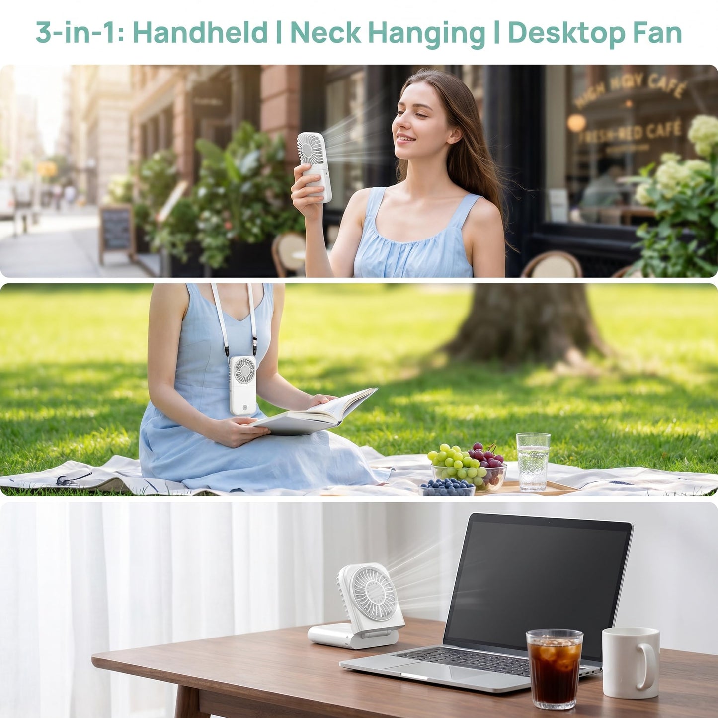 Allxin Foldable Neck Fan, High Speed Mini Handheld Fan with 9880RPM Turbo Motor, 4-Gear Portable Personal Cooling Fan for Travel Office Gym