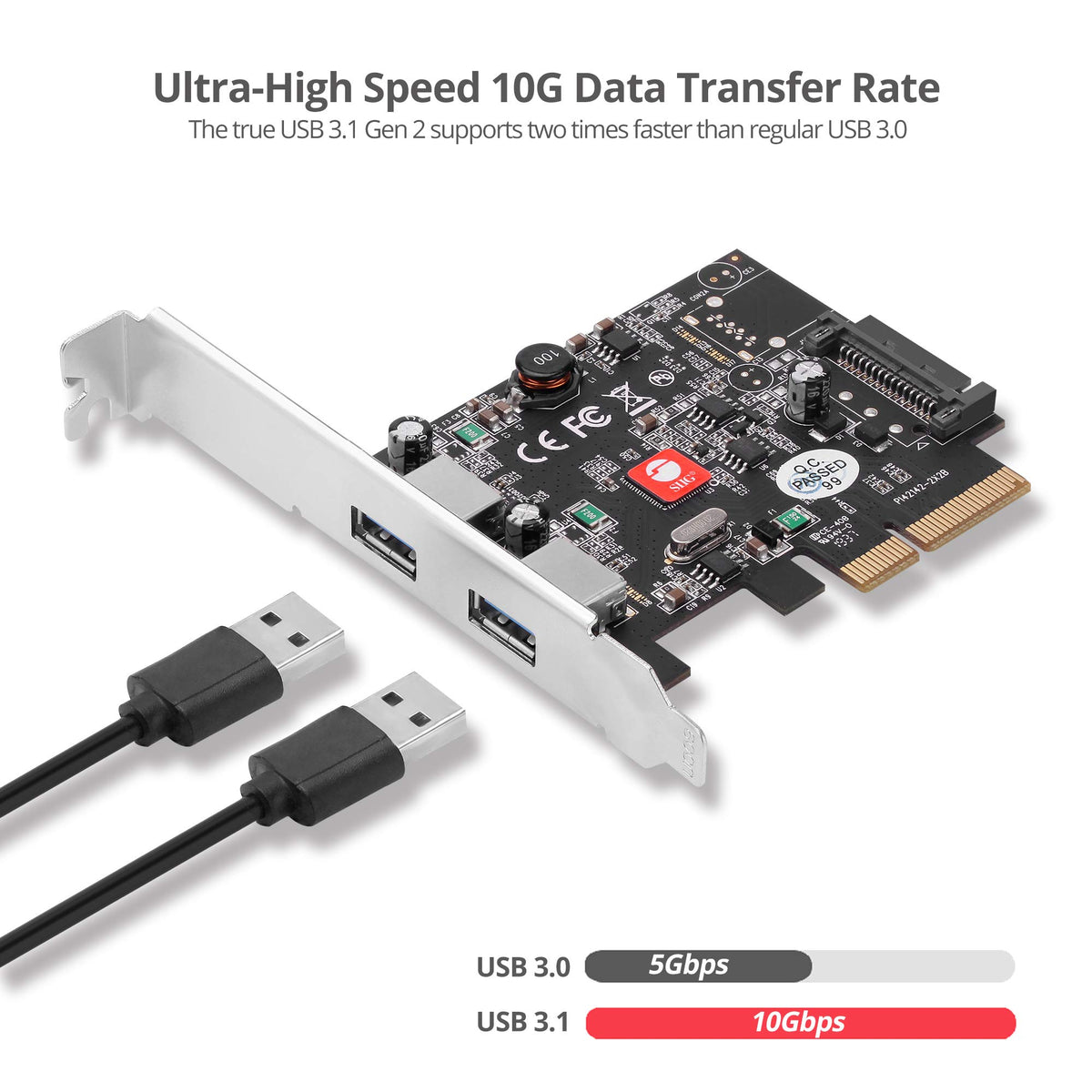 SIIG 2-Port USB 3.1 Gen 2 PCIe Card, 10Gbps, UASP, JU-P20912-S2