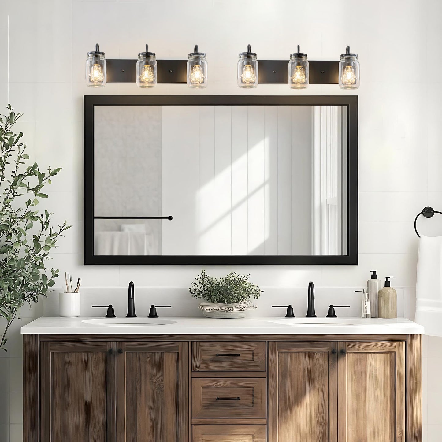 LMSOD Vanity Glass Wall Lights,Mason Jar Black Wall Sconce for Bathroom Farmhouse