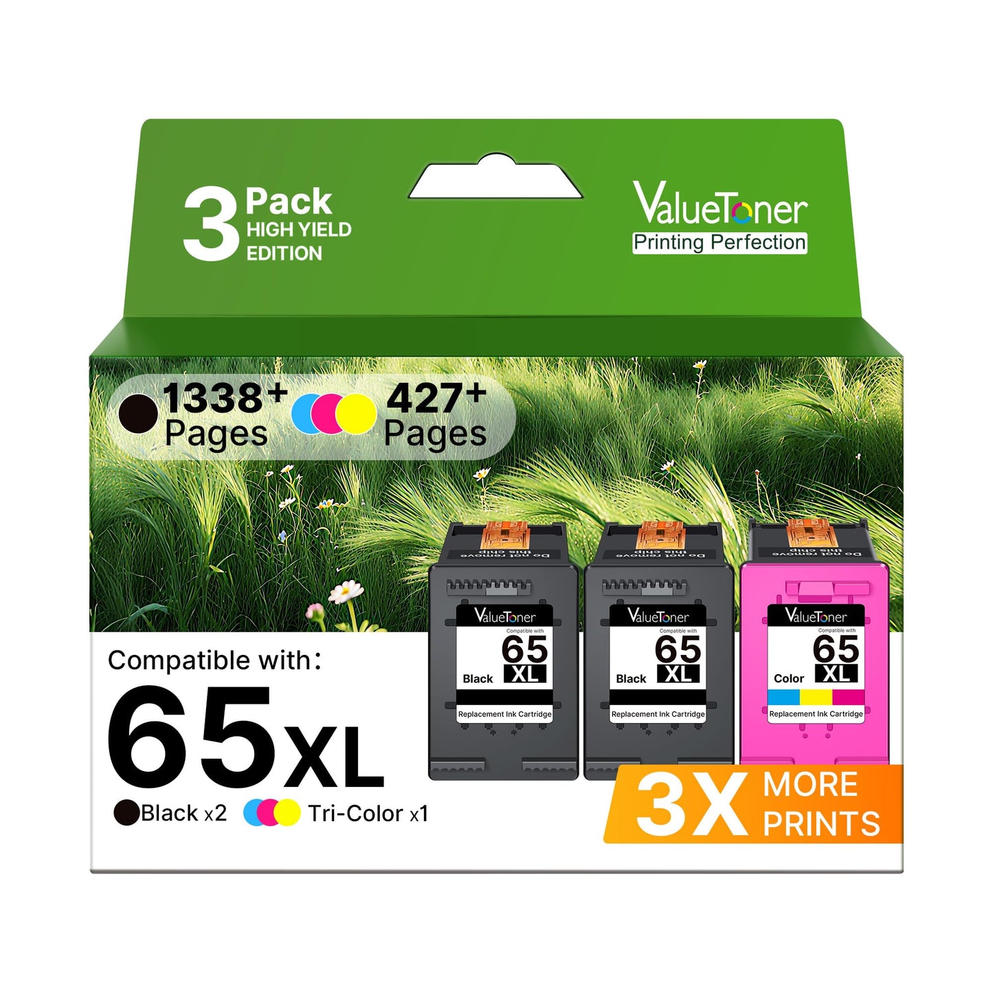 Valuetoner for 65XL 65 Ink Cartridges Black/Color Combo Pack 3-Pack