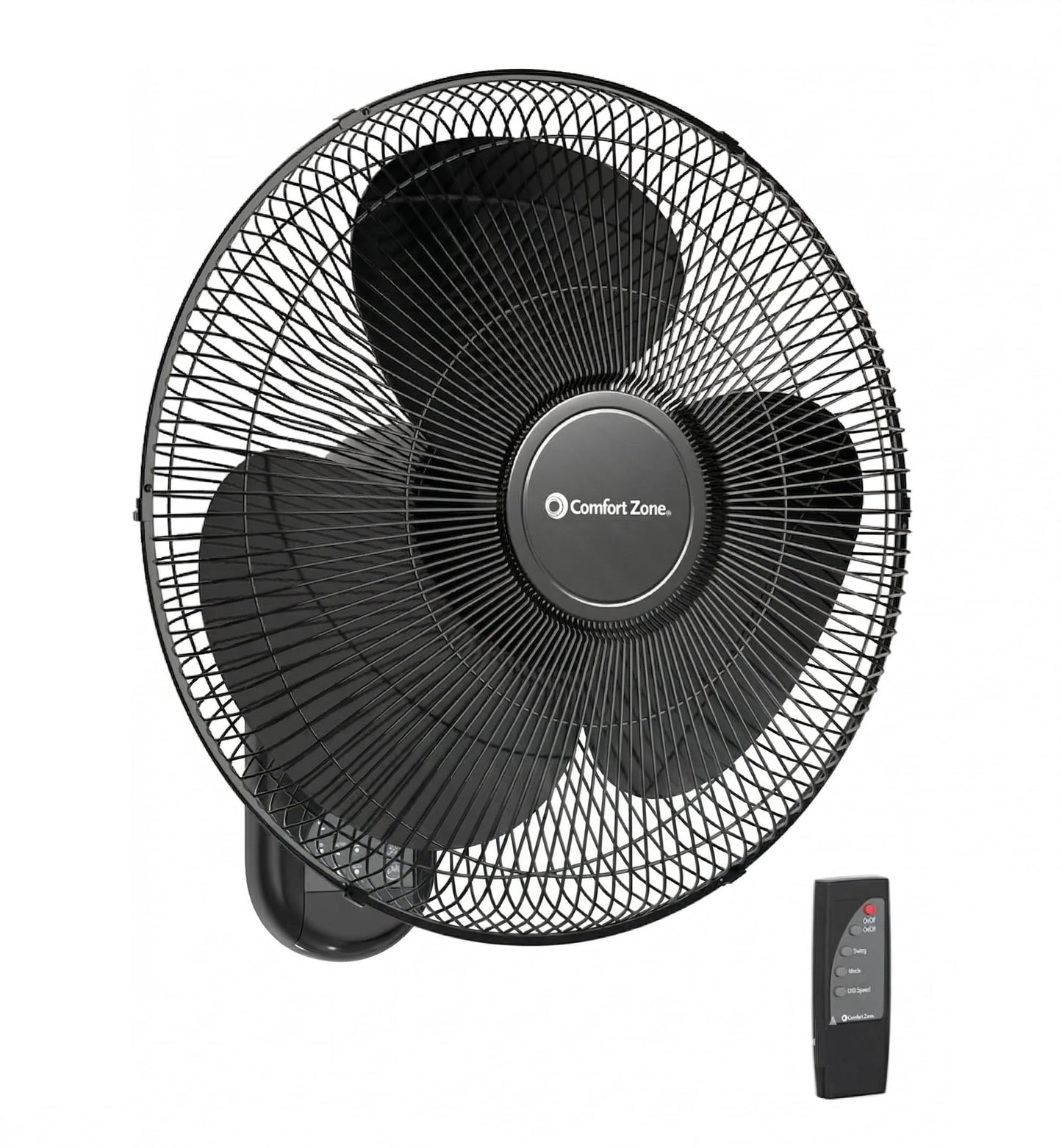 Comfort Zone 16-Inch Wall Mount Fan with Remote Control - Quiet 3-Speed Oscillating Indoor Fan with 90° Wide-Angle Airflow, Timer & Sleep Modes