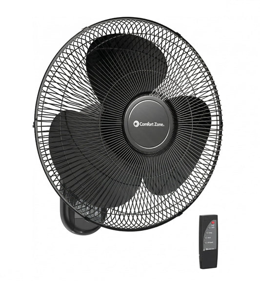 Comfort Zone 16-Inch Wall Mount Fan with Remote Control - Quiet 3-Speed Oscillating Indoor Fan with 90° Wide-Angle Airflow, Timer & Sleep Modes