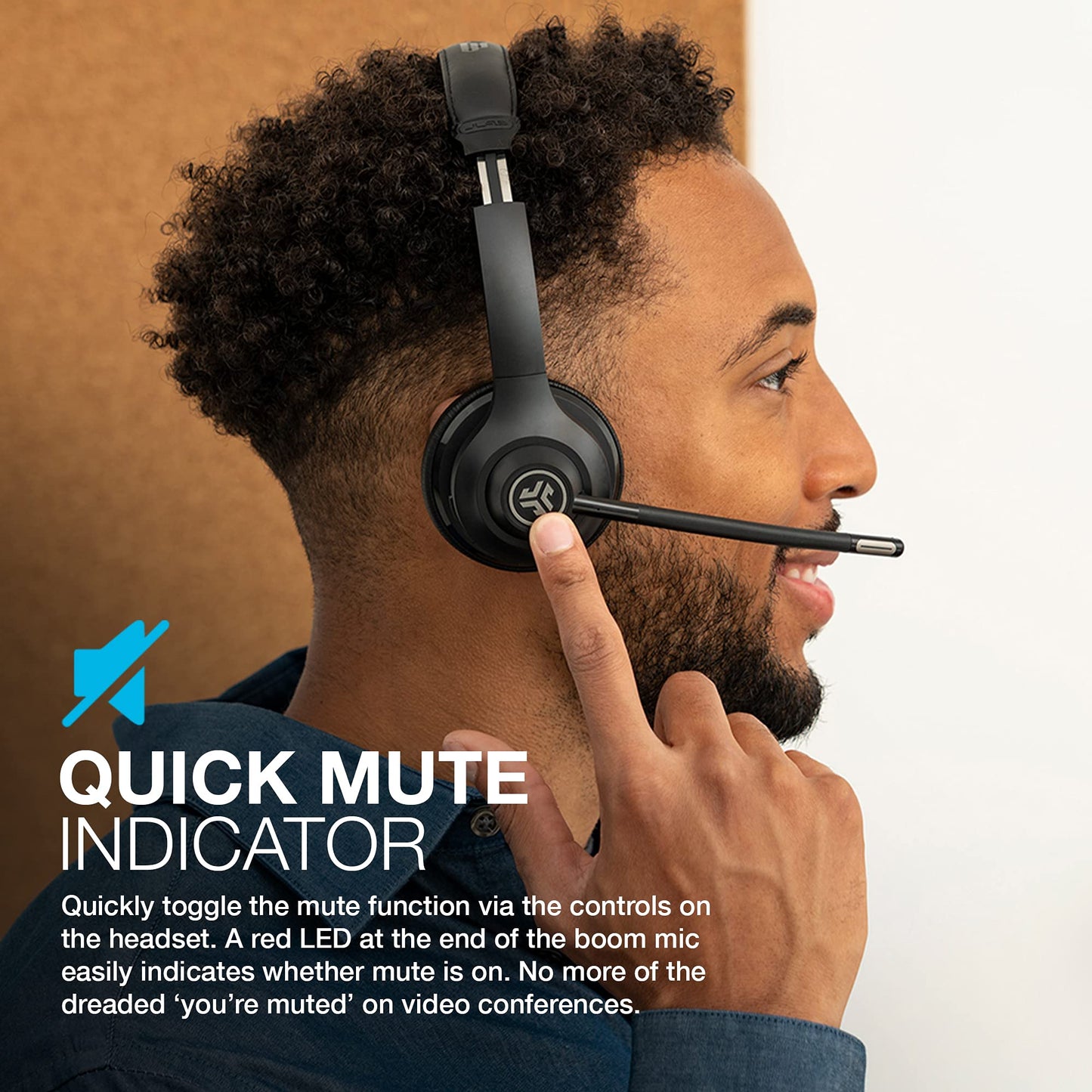 JLab Go Work Wireless Headsets with Microphone, 45+ Playtime PC Bluetooth Headset and Multipoint Connect to Laptop Computer and Mobile, Wired or