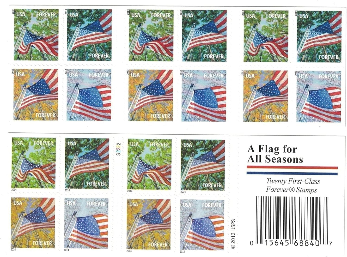 USPS Flags for All Seasons Forever Stamps 100 Stamps (5 Books of 20)