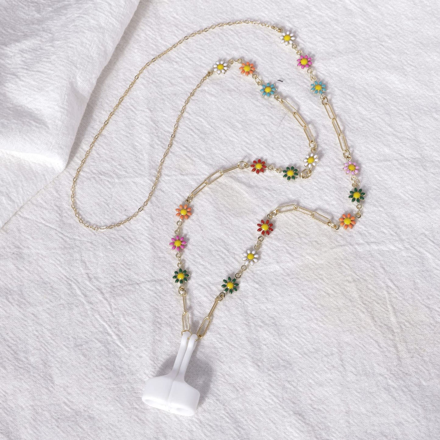 EGEN Colorful Flower Anti-Lost Necklace Golden Copper Chain Leash Accessories with Magnetic Silicone Case Holder Strap Lanyard for Airpods Pro 3 2 1