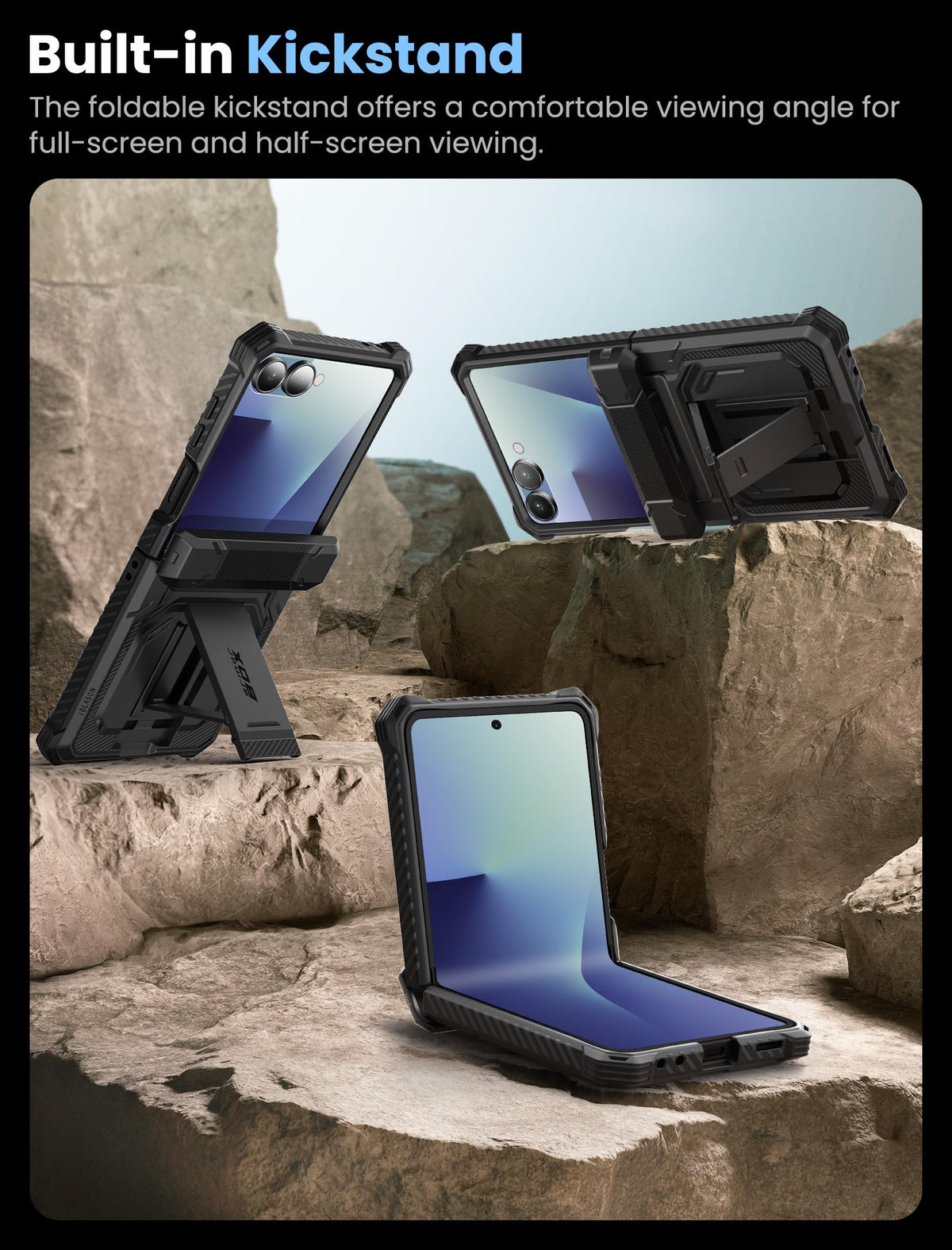i-Blason for Samsung Galaxy Z Flip 7 Case with Stand [Front Tempered Glass Screen Protector] [Hinge Protection] [Belt-Clip] Full-Body Military
