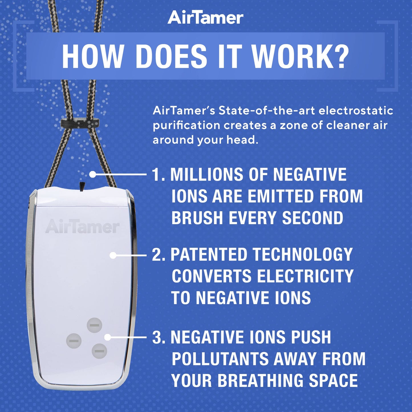 AirTamer A320W Rechargeable Personal Air Purifier, White