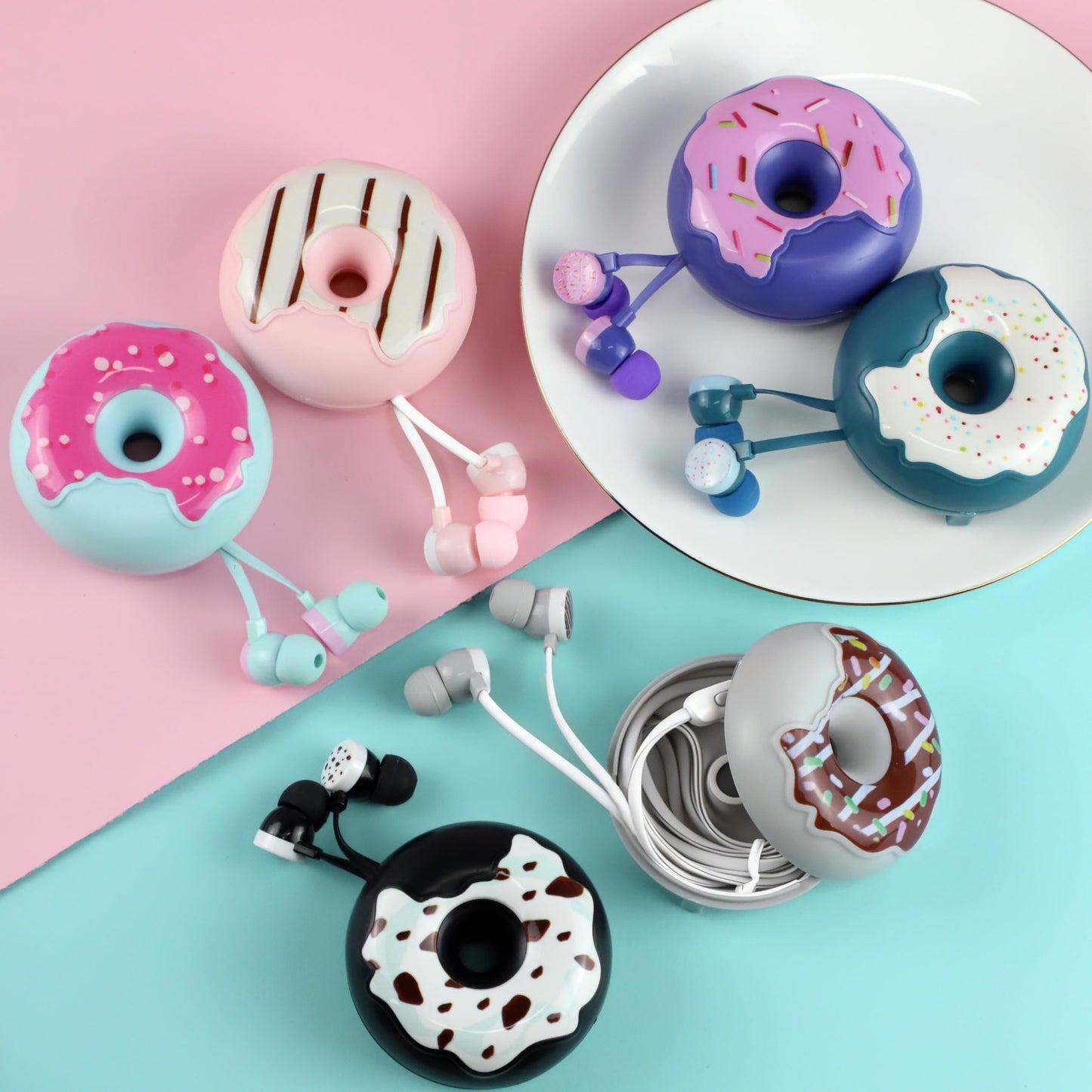 QearFun Donut Earbuds for Kids, Cute Earbud & in-Ear Headphones Wired Gift for School Girls and Boys with Microphone and Lovely Earphones Storage Case