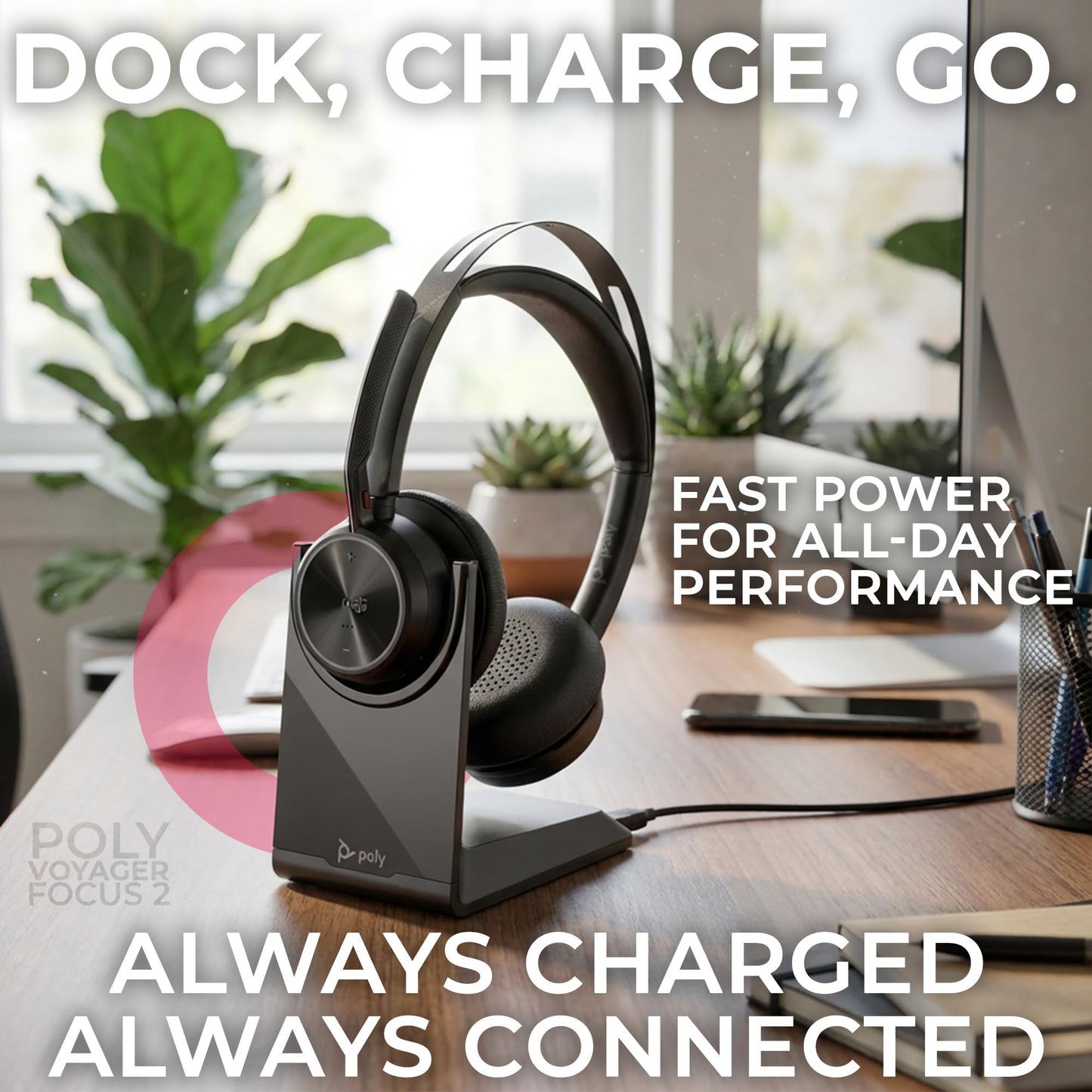 Poly Voyager Focus 2 UC Bluetooth Wireless Headset, USB-C, Connects to Deskphone, PC, Mac, Cellphone Work Calls - Compatible with Teams, Zoom…