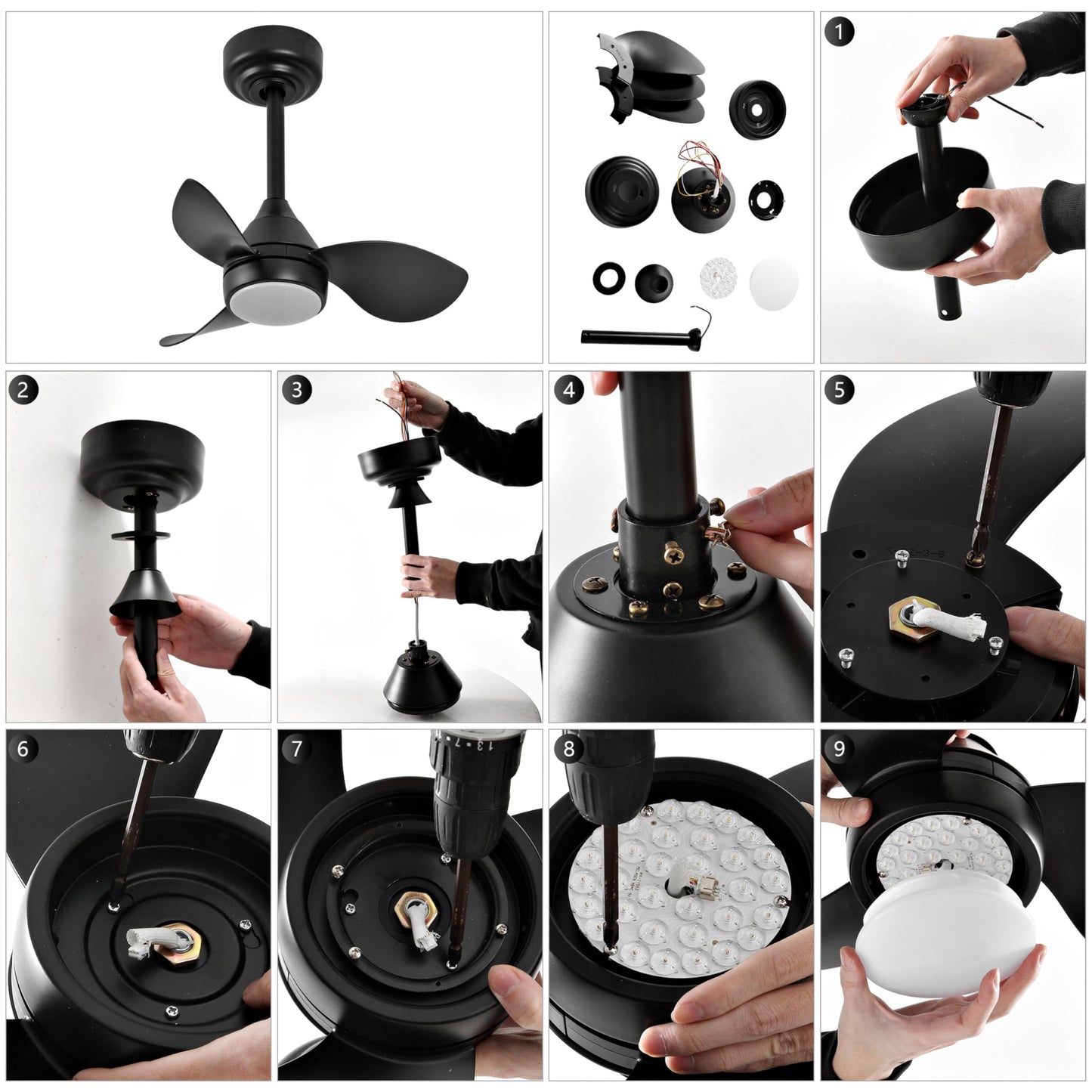 OVAL AIR AIR8000B Albini 22" Contemporary Minimalist 6-Speed Metal Mobile-App/Remote-Controlled Dimmable Smart Integrated LED Ceiling Fan for Living