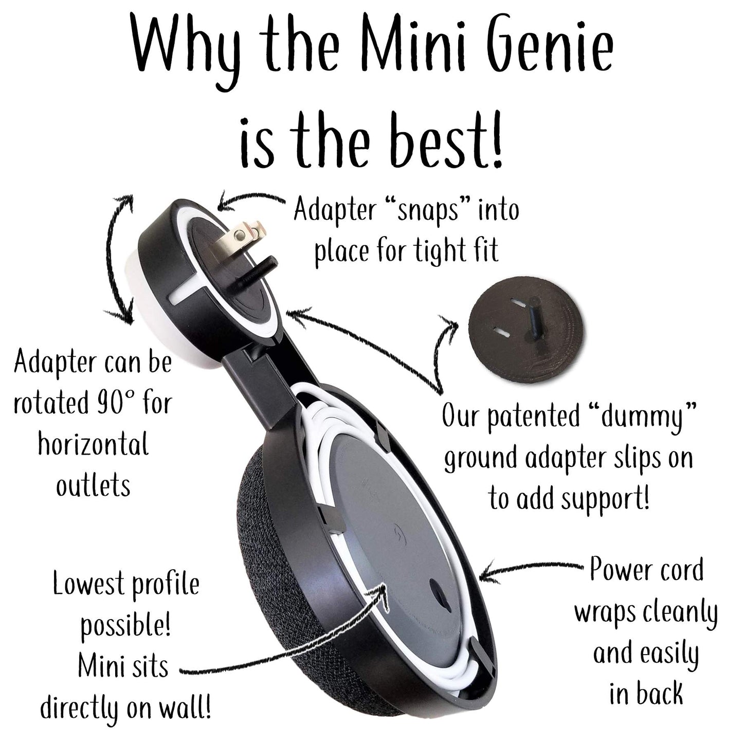 The Mini Genie for Google Nest Mini (2nd Gen) | Multi-Pack Disc. | Lowest Profile | No Ugly Bulk | Vertical or Horizontal | Outlet Wall Mount Hanger