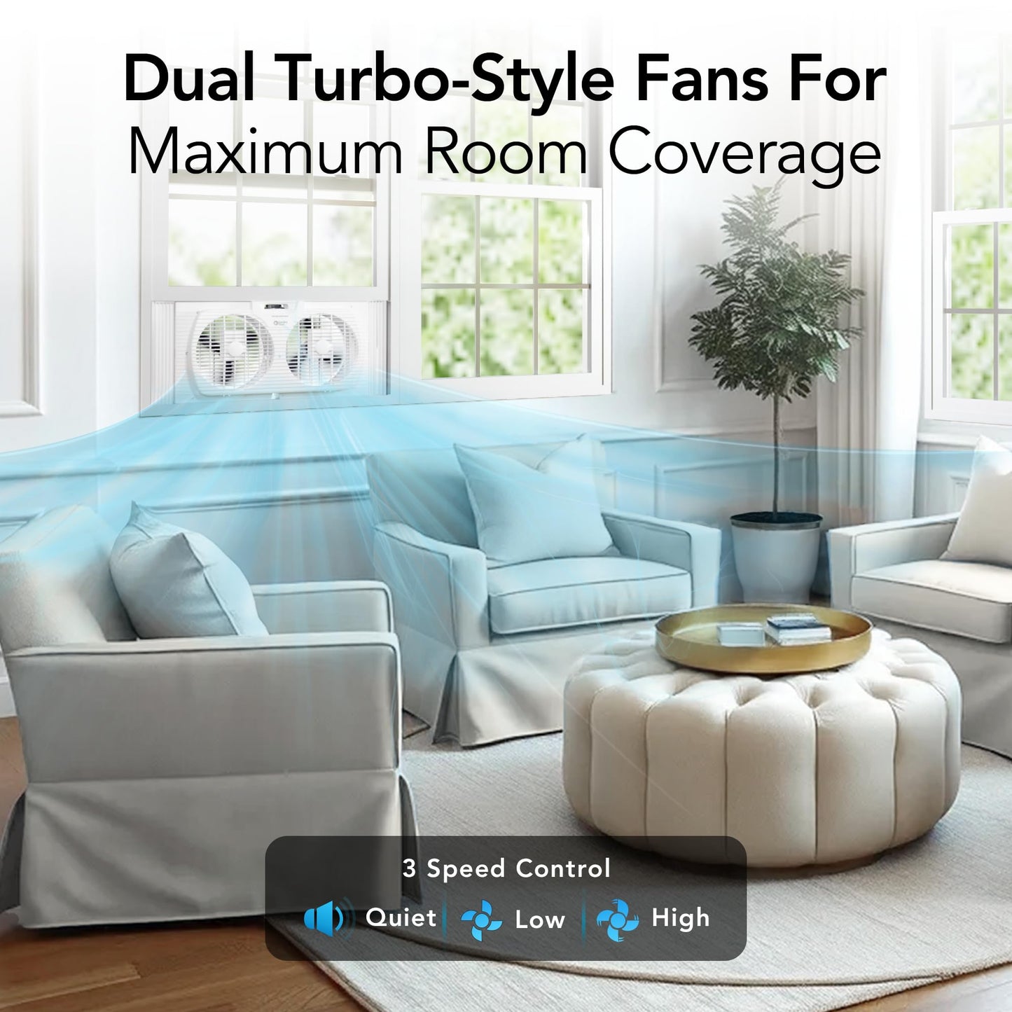 Comfort Zone Reversible Twin Window Fan with 3-Speeds & Expandable Width