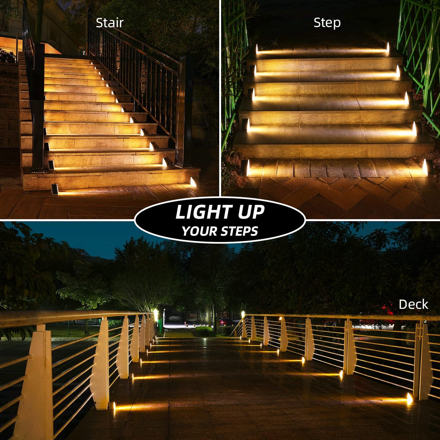 NIORSUN Solar Step Lights,6 Pack Warm White Solar Stair Lights Outdoor Waterproof IP67 Auto On Off,Solar Lights for Steps,Stair,Patio,Yard,Porch,Front
