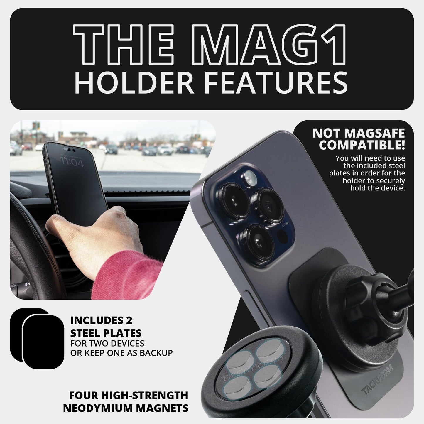 Tackform Link Vent Phone Mount Compatible with 2018 - 2023 Jeep JL, Gladiator, 4XE | Aluminum | Zero Slip, Anti-Scratch | Universal Magnetic Phone