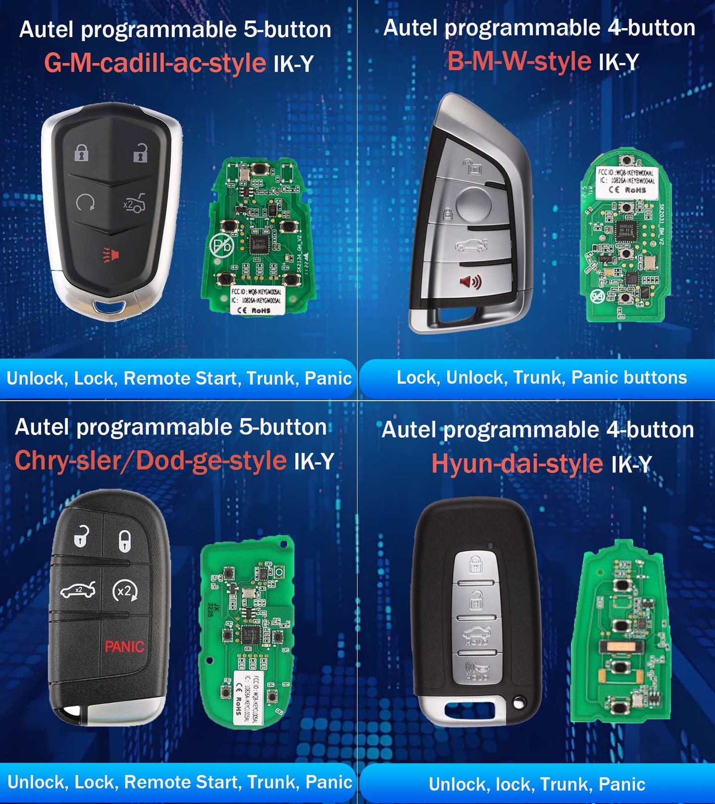 Autel Ikey MaxiIM IKEYTOP10 Universal Smart Key 10 Pack, for Chrysler Dodge Hyundai BMW GM H0nda Nissan Vehicles Key Replacement, 315/433MHz