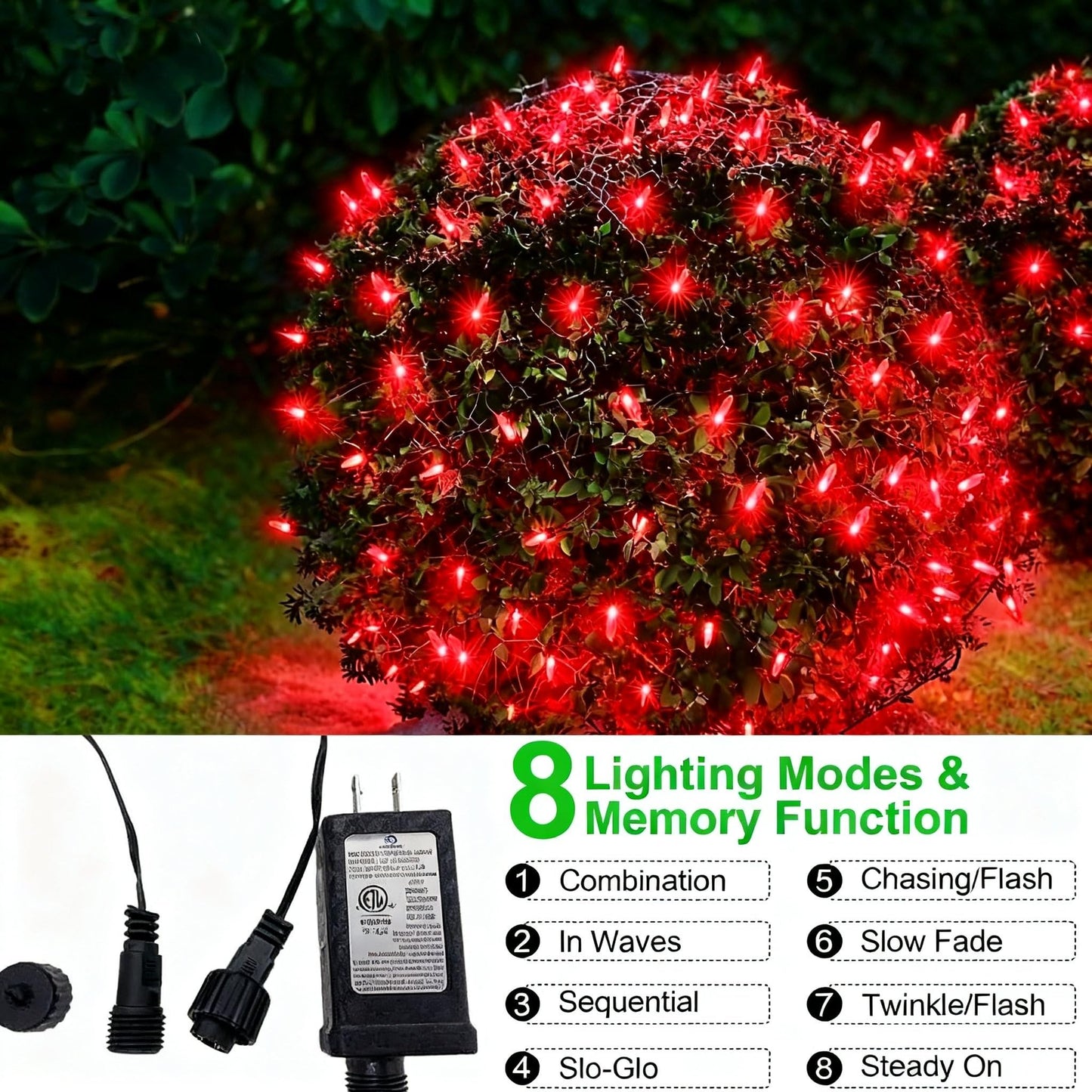 Efunly LED Christmas Net Lights for Bushes Outdoor,100 LED 5ftx5ft Waterproof 8 Modes Connectable Mesh Lights for Bushes,Garden,Yard,Trunk,Outdoor