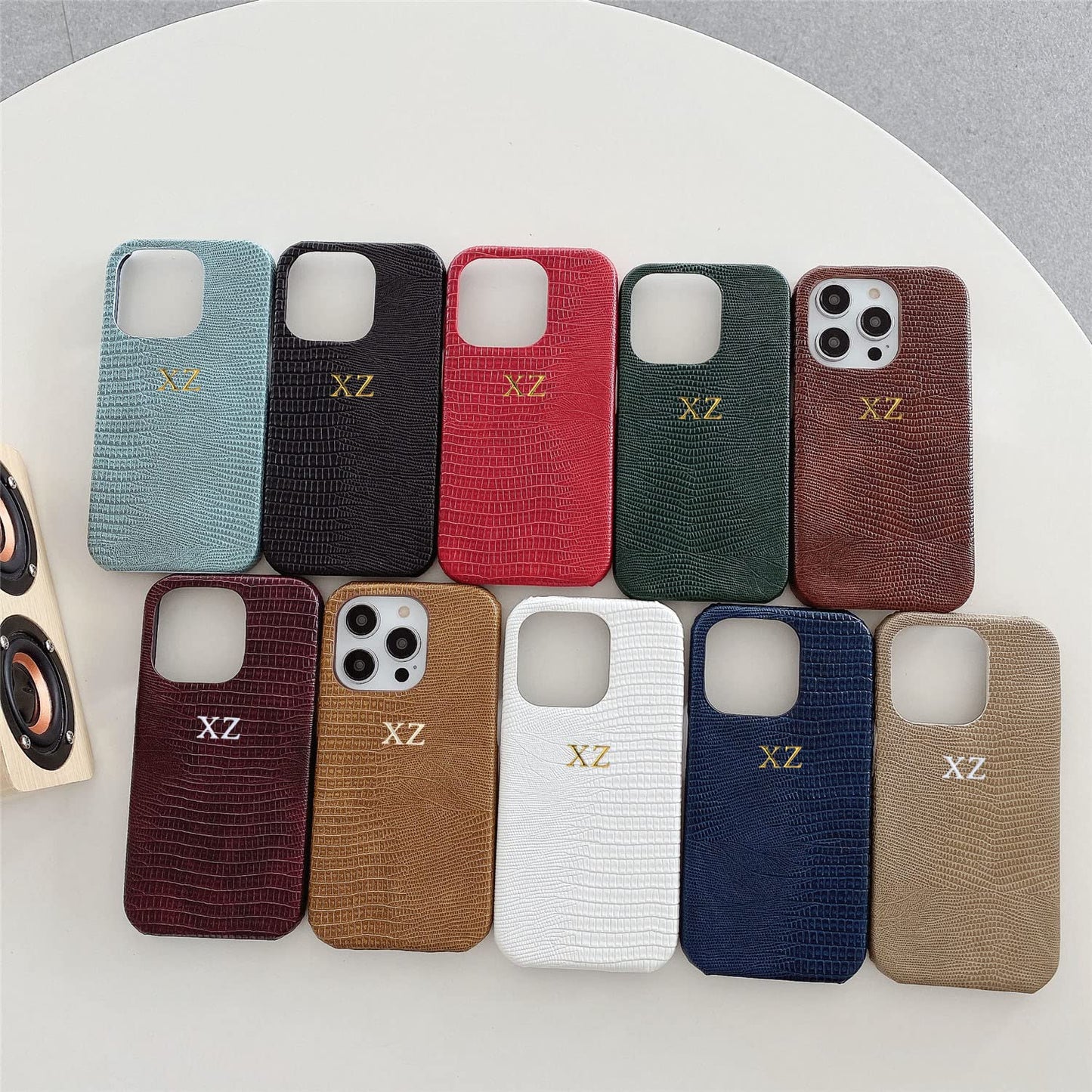 ZIPULIS Personalise Gold Silver Initial Letters Leather Case for iPhone 14 Promax 13 Pro Xs Max 12 11 XR 7 8 Plus Luxury Lizard Skin Texture PU Cover