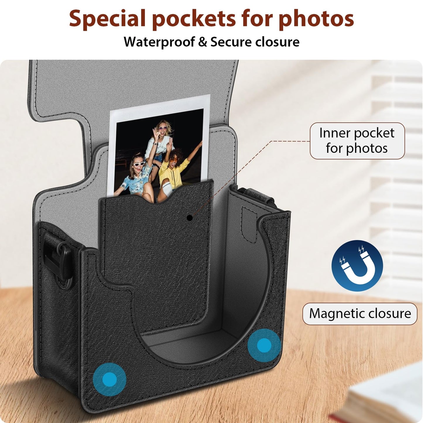 Fintie Protective Case for Fujifilm Instax Mini 41 Instant Camera - Premium Vegan Leather Bag Cover with Removable Adjustable Strap, Vintage Black