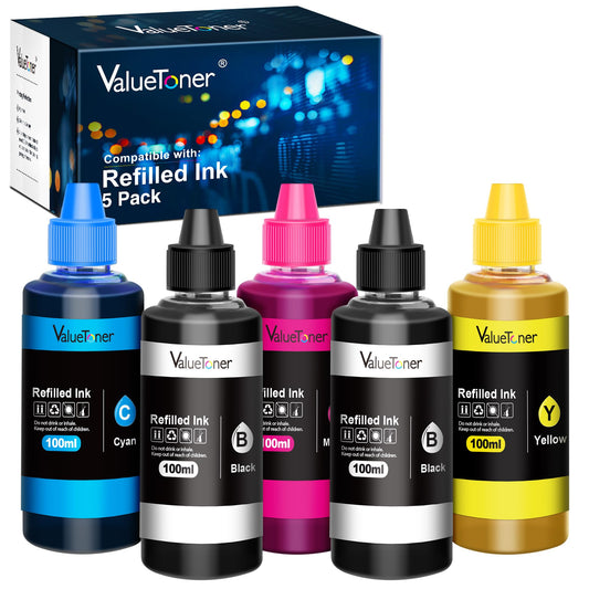 Valuetoner Ink Refill Kit for HP Printer Cartridges for HP67 67XL 63 63XL 65 65XL 61 61XL 950 950XL 951XL 902XL 952XL Ink Cartridge, 100ML x 5 Bottles